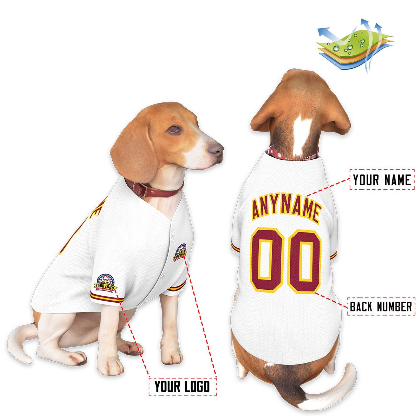 Custom White Crimson-Gold Classic Style Dog Jersey