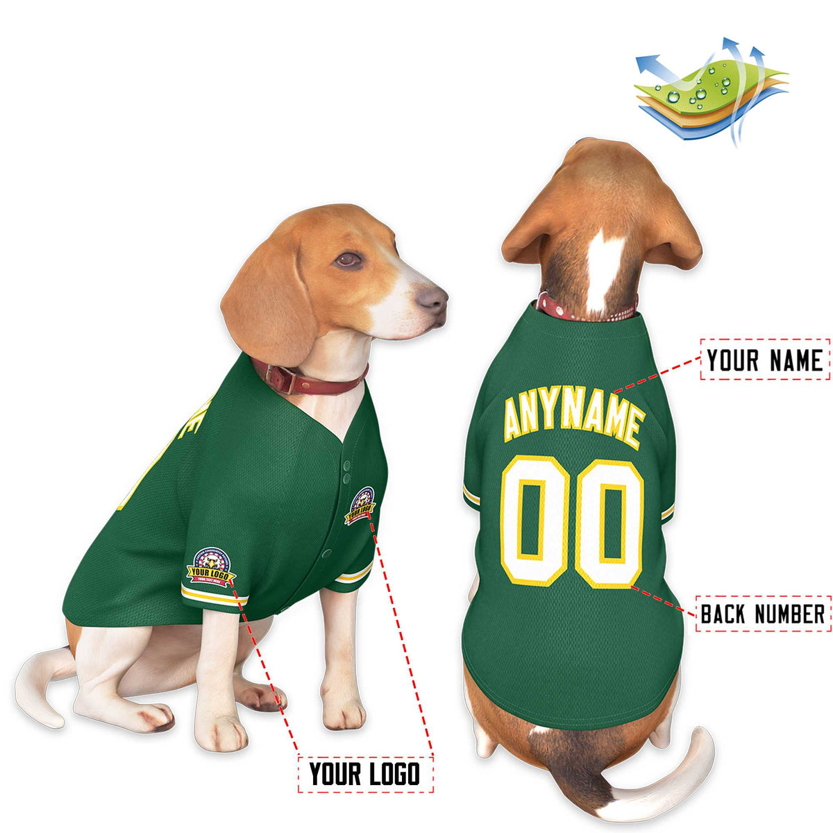 Custom Green White-Gold Classic Style Dog Jersey