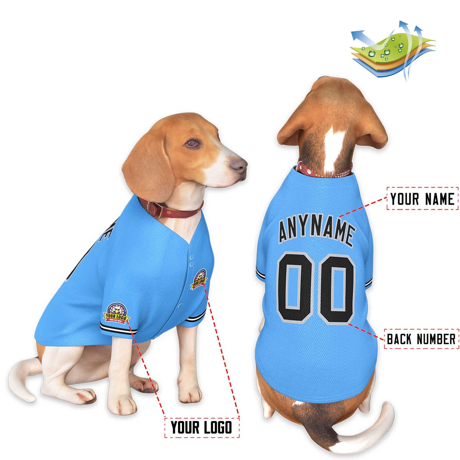 Custom Powder Blue Black-Gray Classic Style Dog Jersey