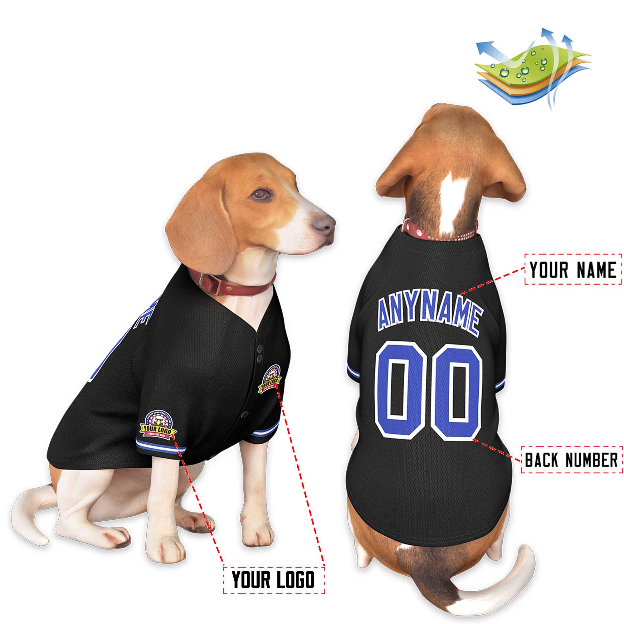 Custom Black Royal-White Classic Style Dog Jersey