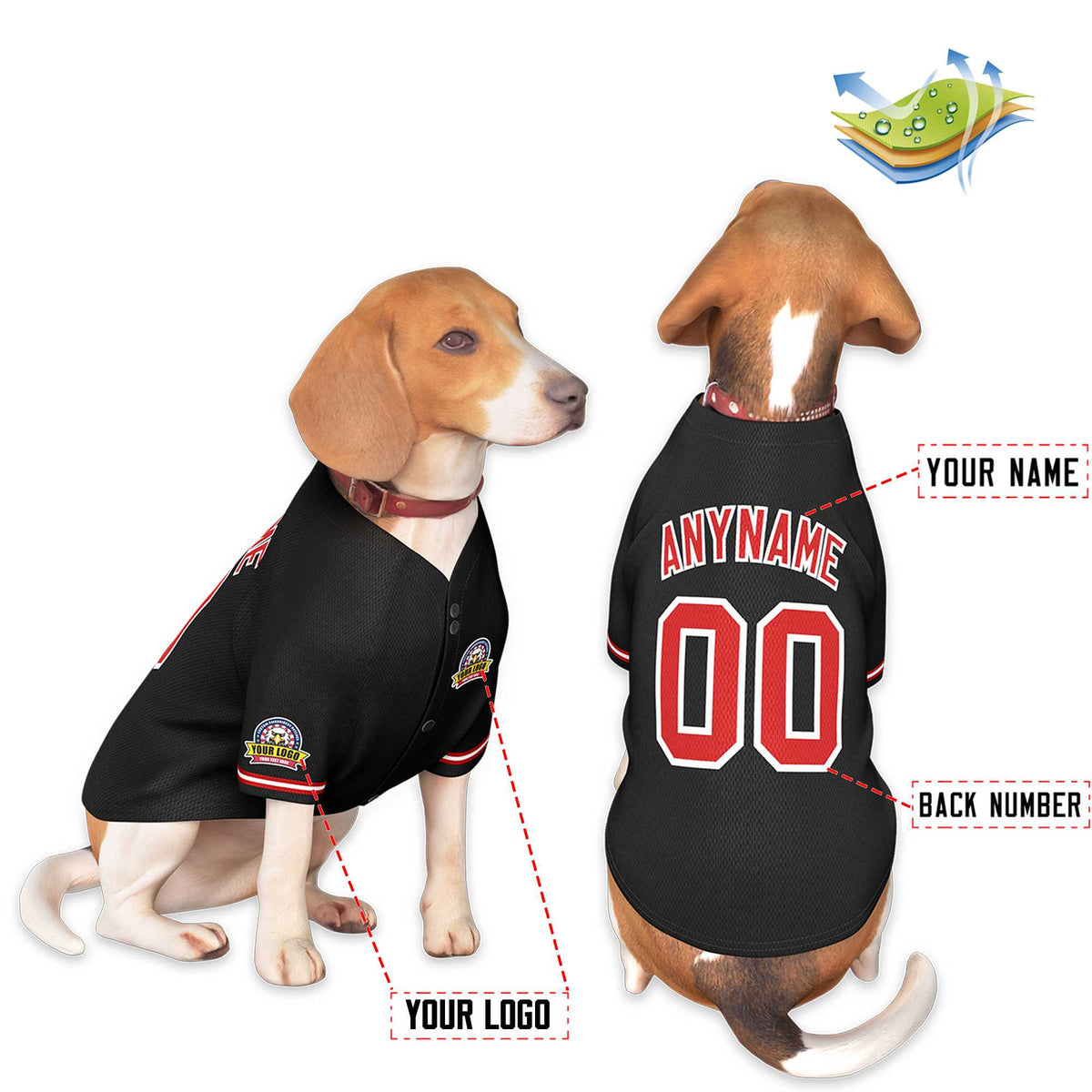Custom Black Red-White Classic Style Dog Jersey