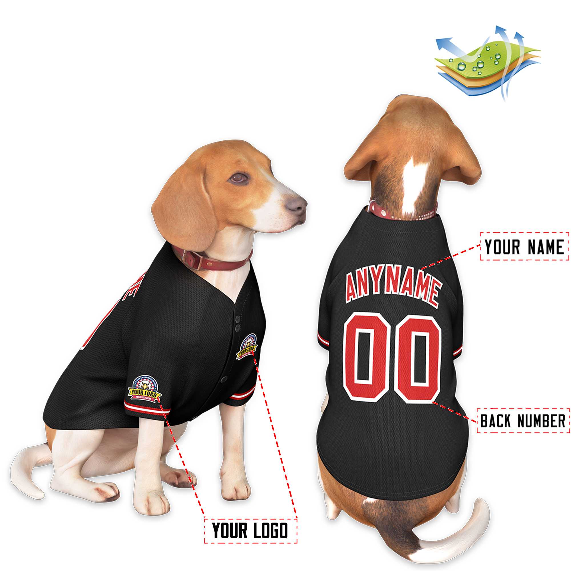 Custom Black Red-White Classic Style Dog Jersey