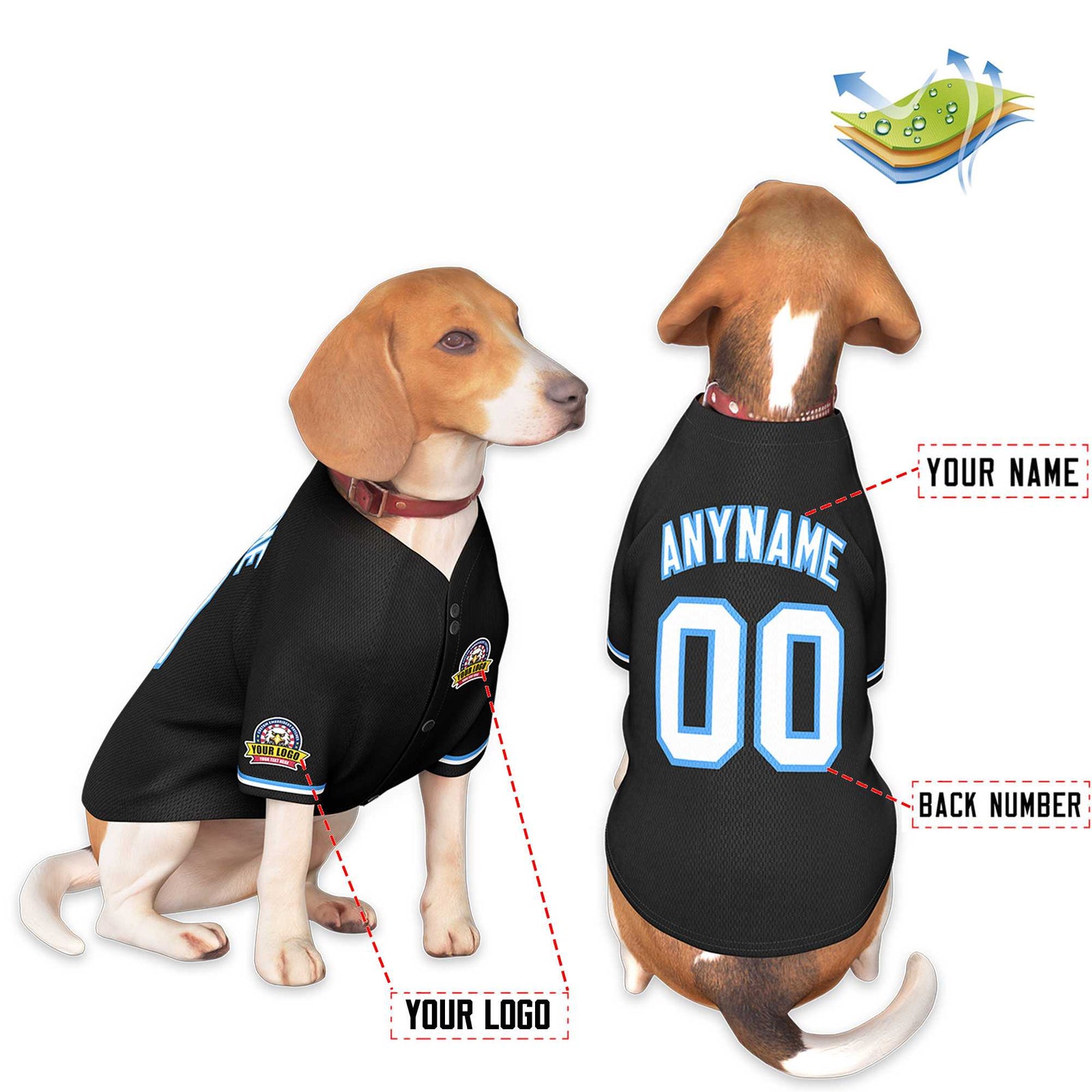 Custom Black White-Powder Blue Classic Style Dog Jersey