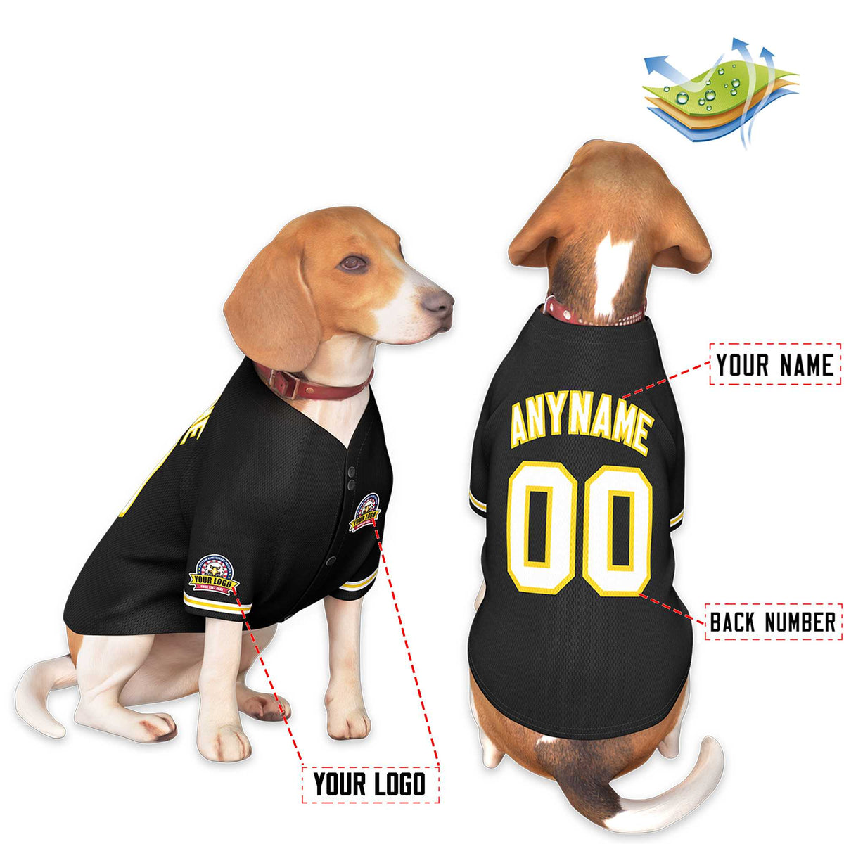 Custom Black White-Gold Classic Style Dog Jersey