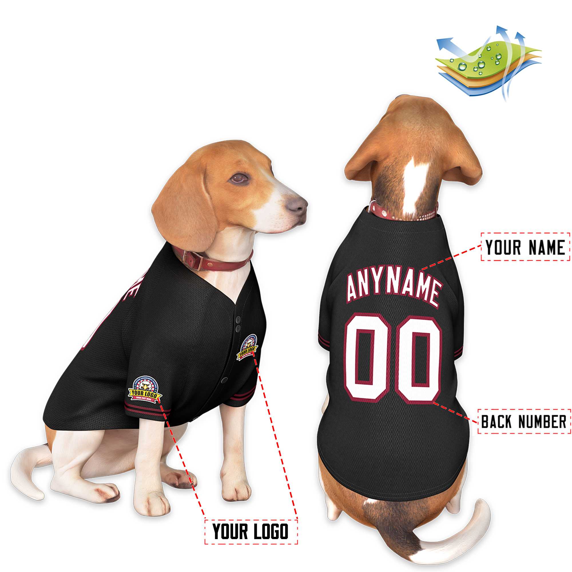 Custom Black White-Crimson Classic Style Dog Jersey
