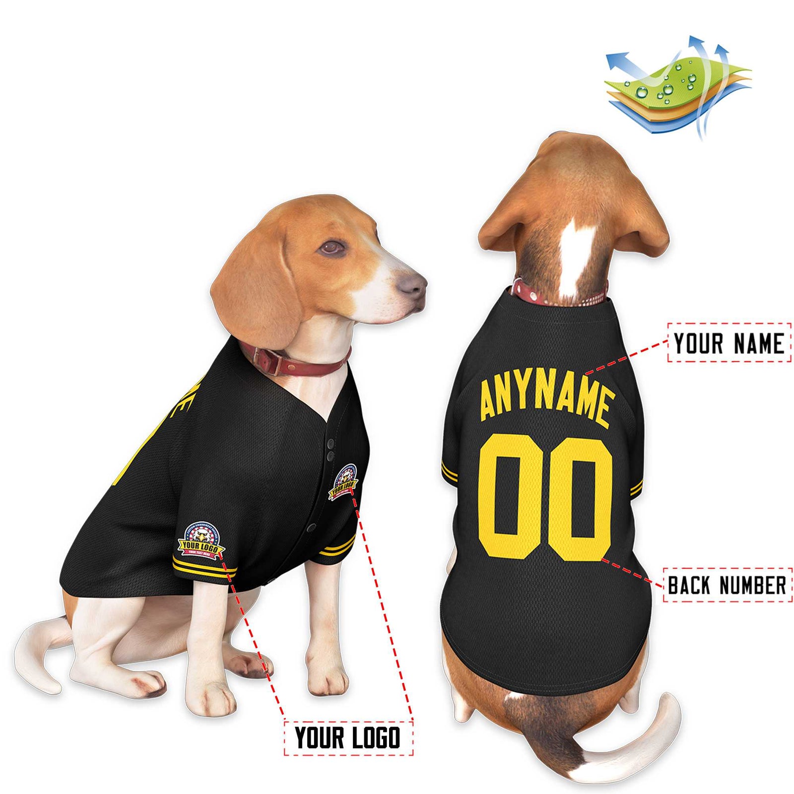 Custom Black Gold Classic Style Dog Jersey