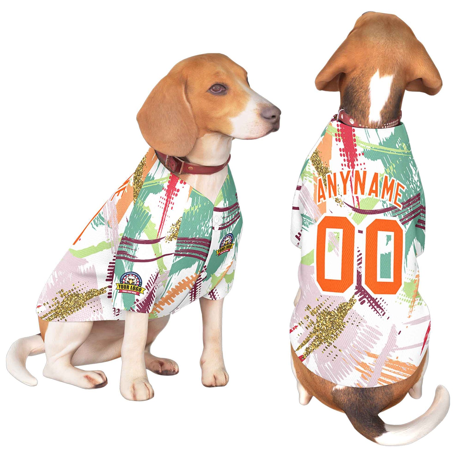 Custom Orange White Graffiti Pattern Dog Jersey
