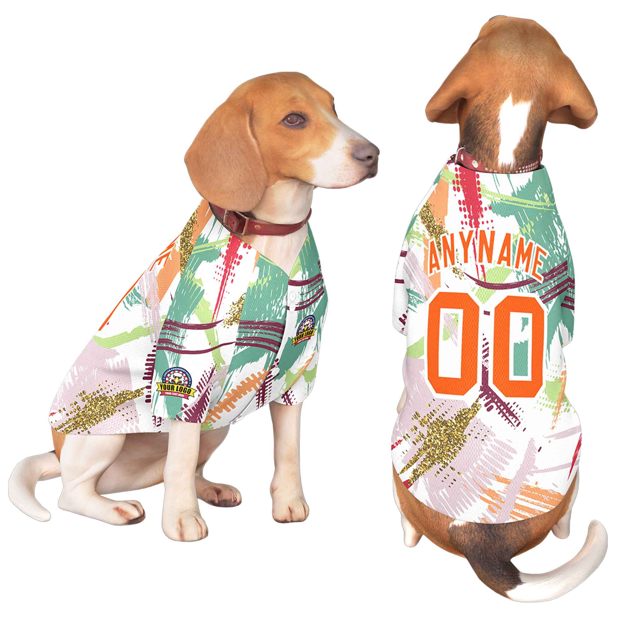 Custom Orange White Graffiti Pattern Dog Jersey