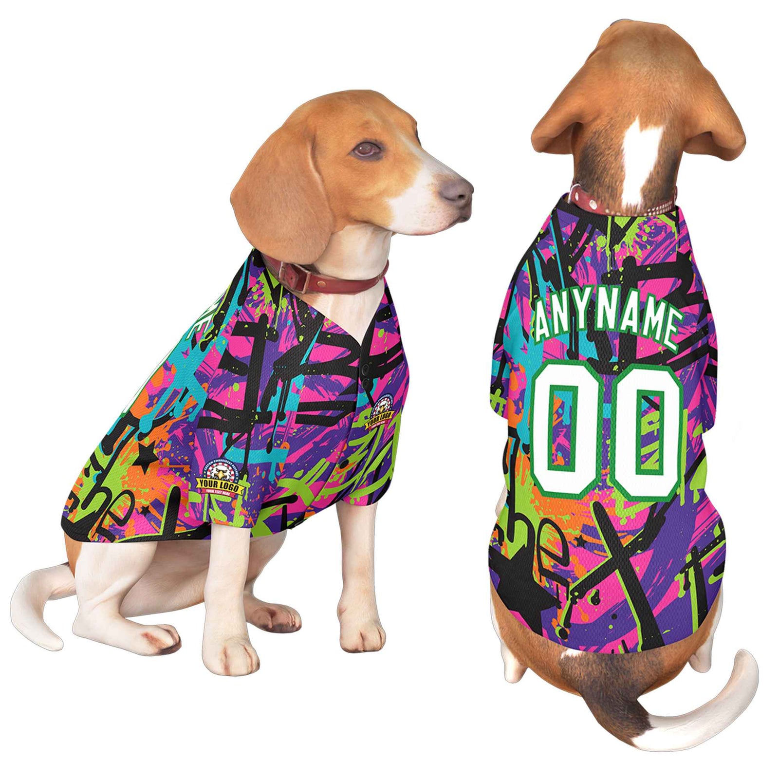 Custom White Kelly Green Graffiti Pattern Dog Jersey