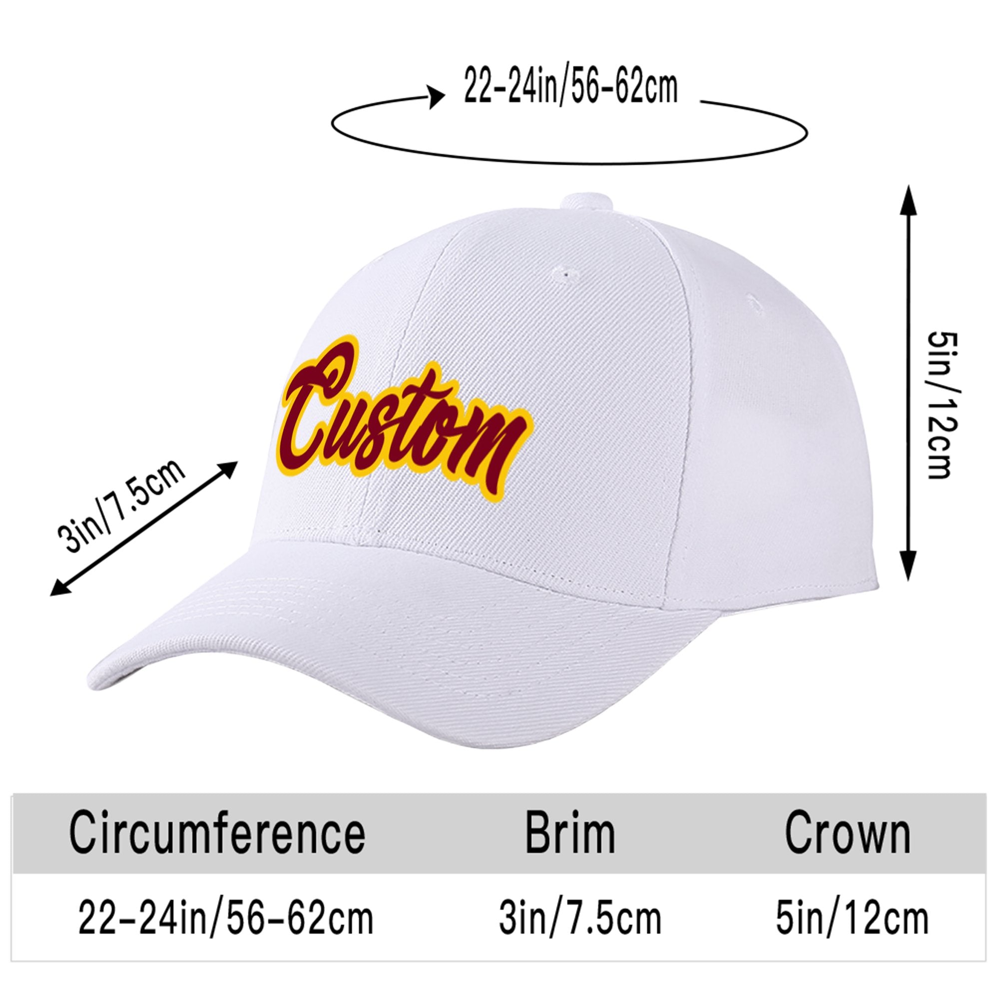 Custom White Crimson Baseball Cap Curved Eaves Hats Vintage Design for Men/Women/Youth