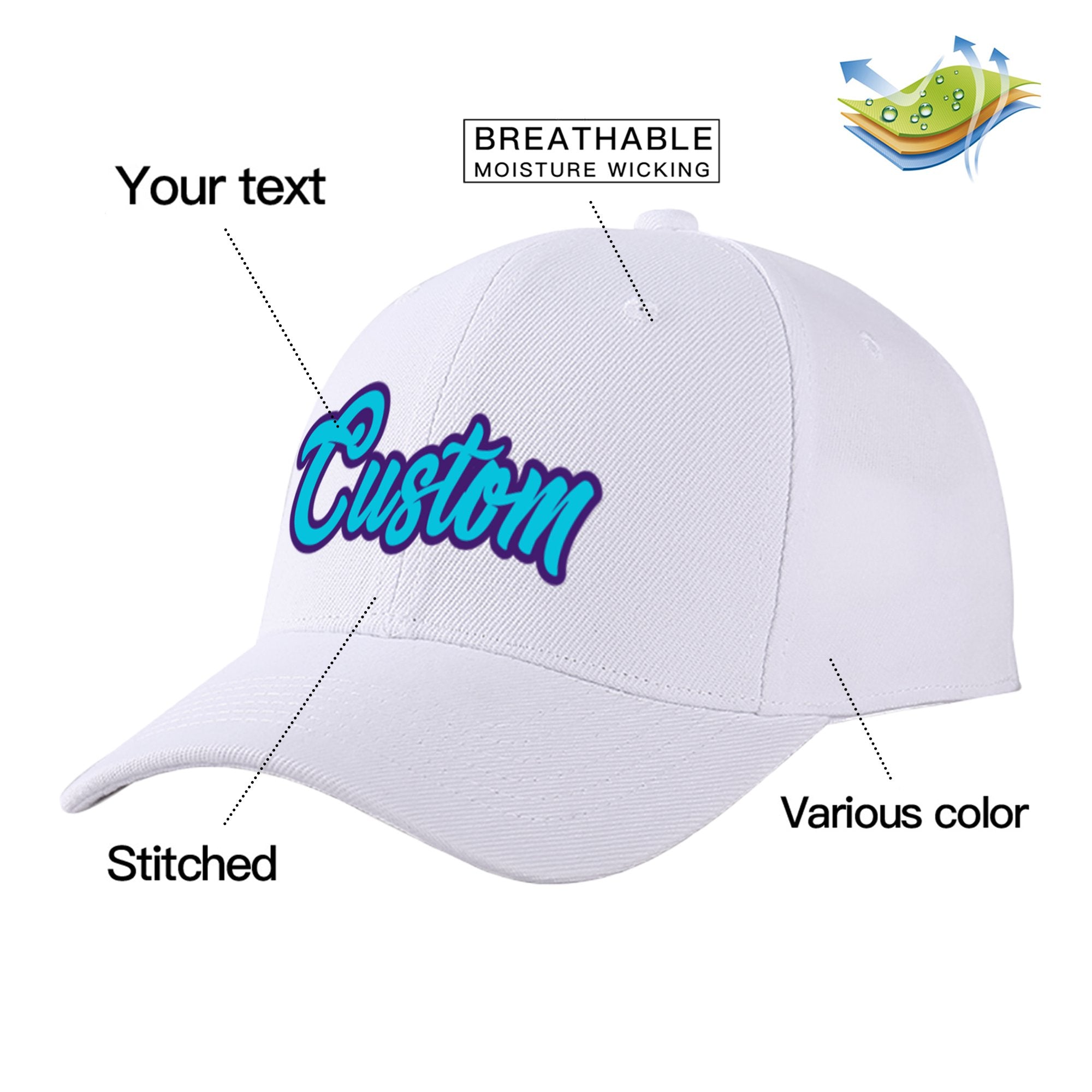 Custom White Sky Blue Baseball Cap Curved Eaves Hats Vintage Design for Men/Women/Youth