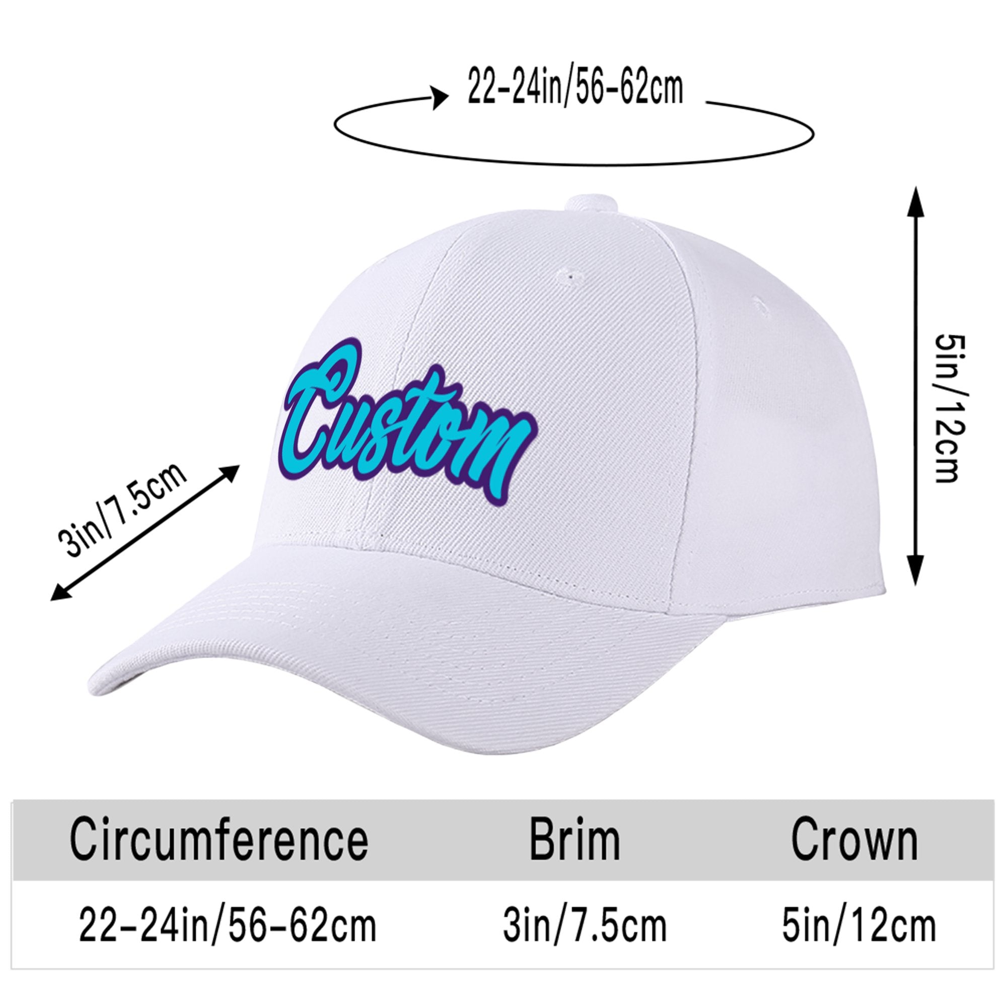 Custom White Sky Blue Baseball Cap Curved Eaves Hats Vintage Design for Men/Women/Youth