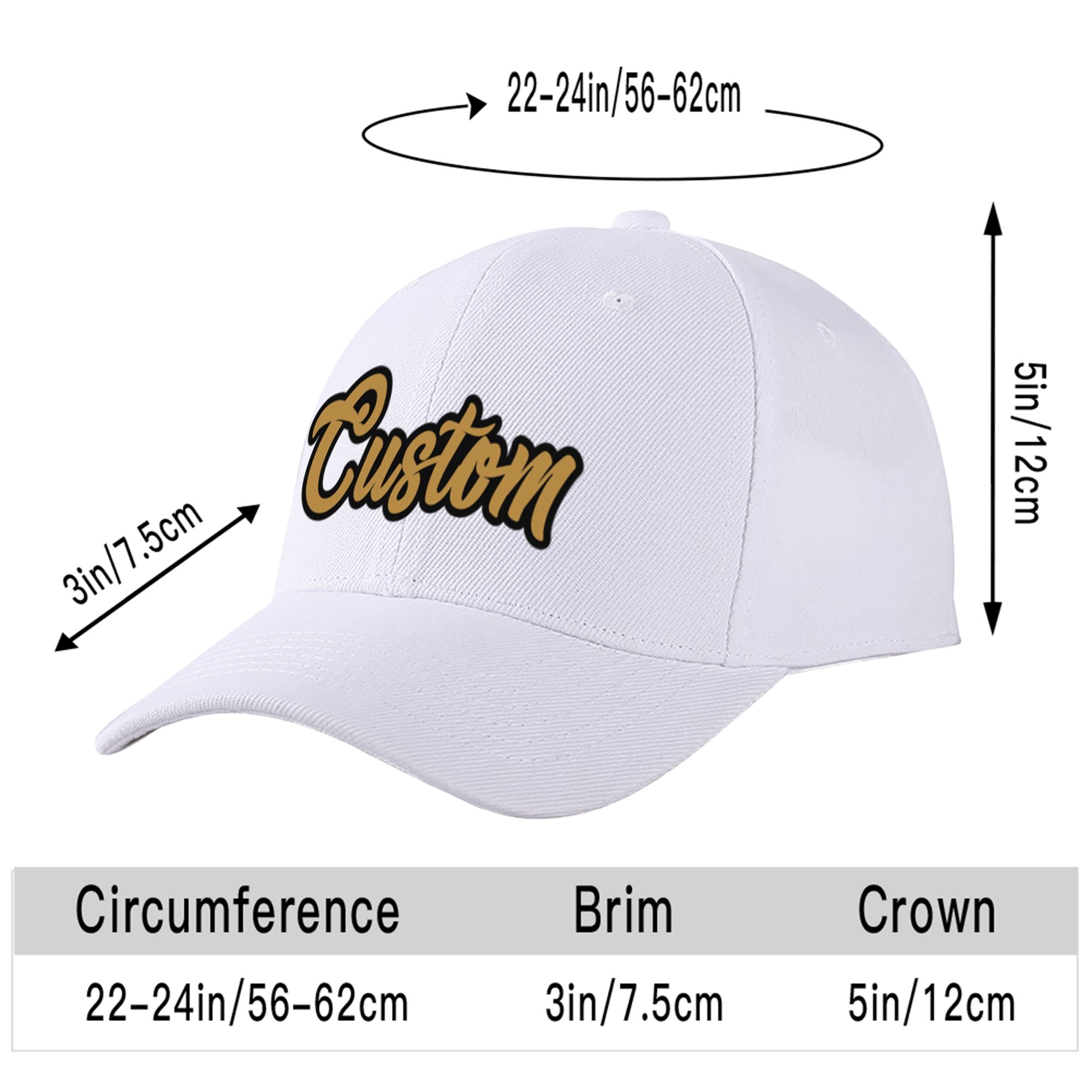 Custom White Old Gold Baseball Cap Curved Eaves Hats Vintage Design for Men/Women/Youth