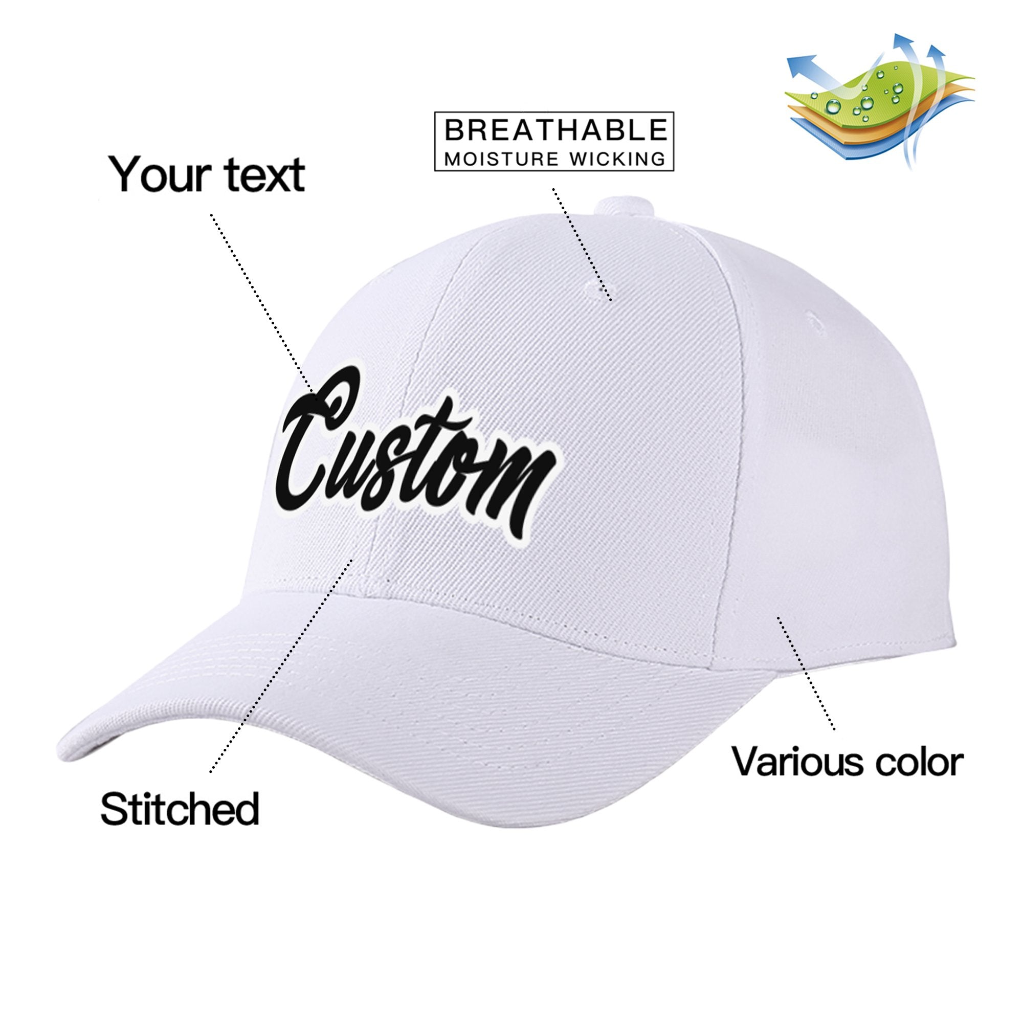 Custom White Black Baseball Cap Curved Eaves Hats Vintage Design for Men/Women/Youth