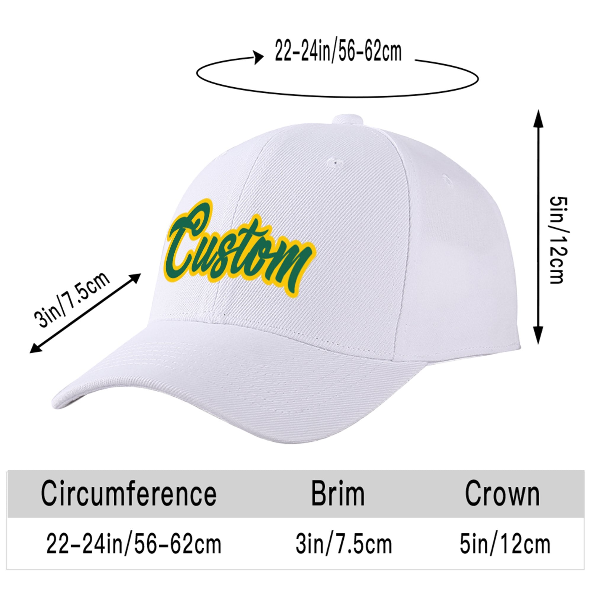 Custom White Kelly Green Baseball Cap Curved Eaves Hats Vintage Design for Men/Women/Youth