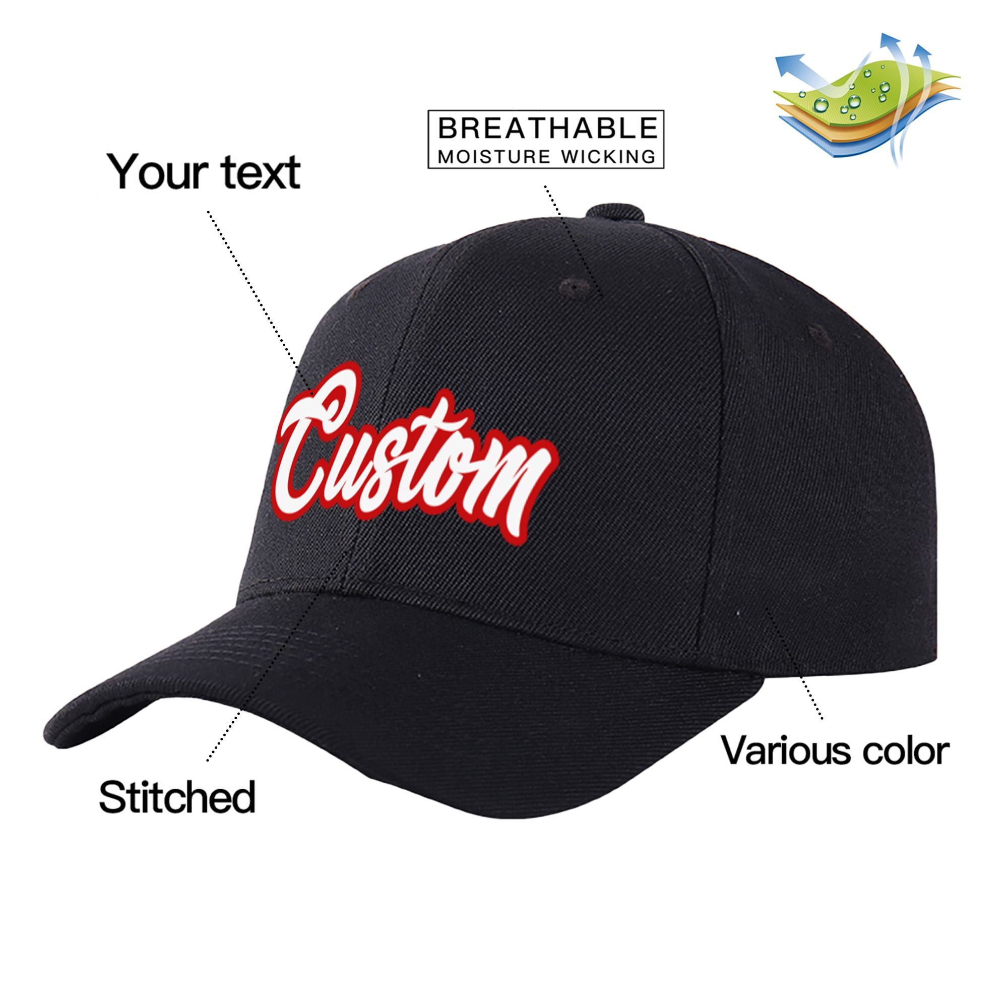 Custom Black White Baseball Cap Curved Eaves Hats Vintage Design for Men/Women/Youth