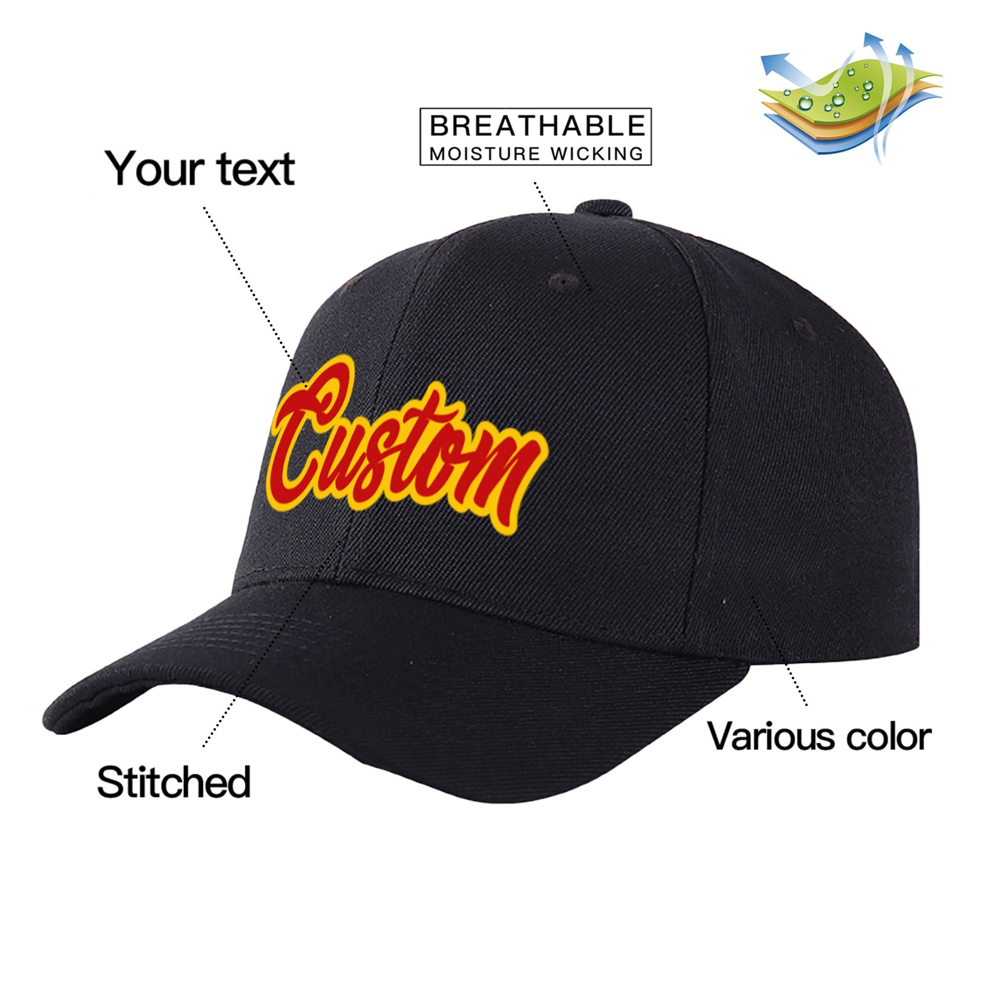 Custom Black Red Baseball Cap Curved Eaves Hats Vintage Design for Men/Women/Youth