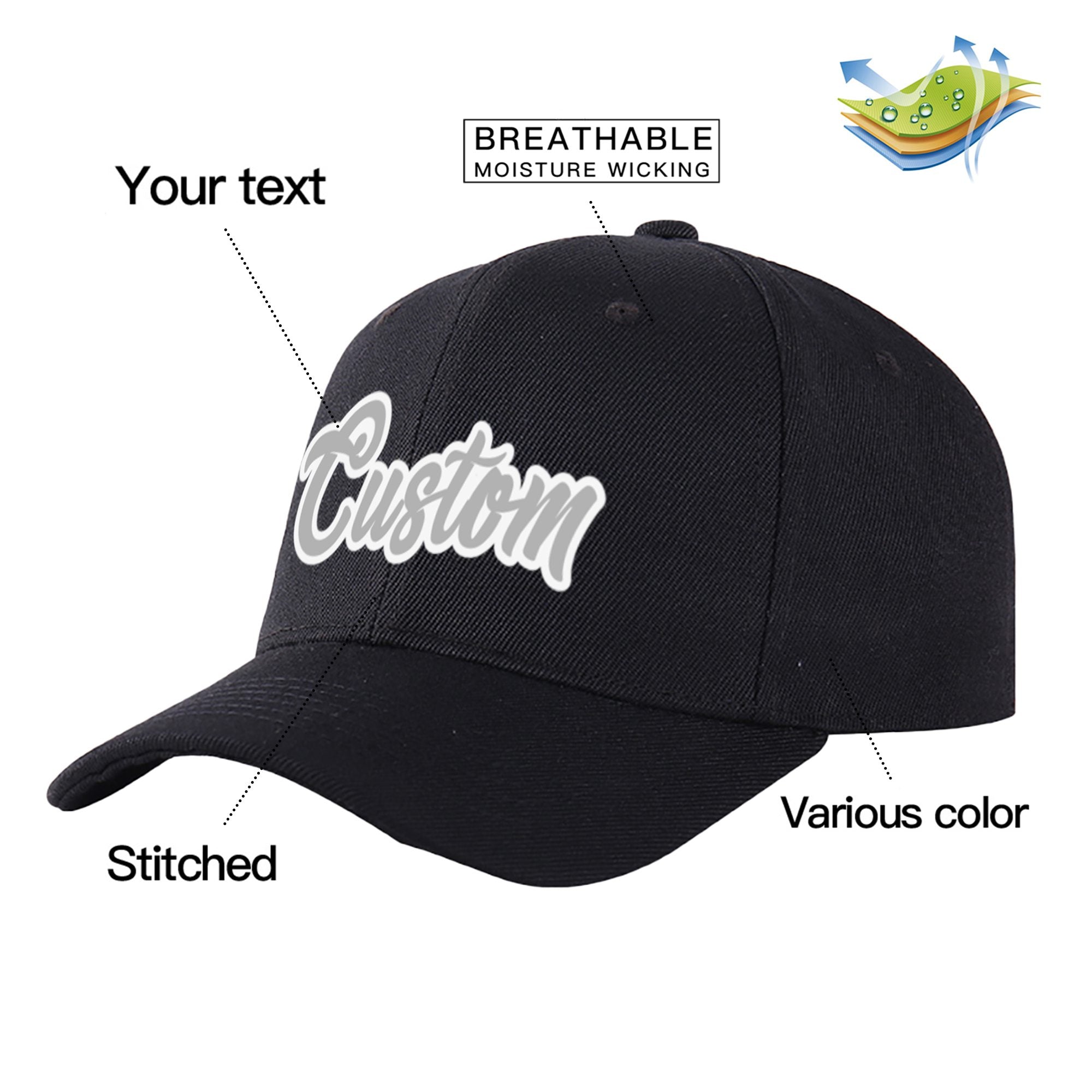 Custom Black Gray Baseball Cap Curved Eaves Hats Vintage Design for Men/Women/Youth