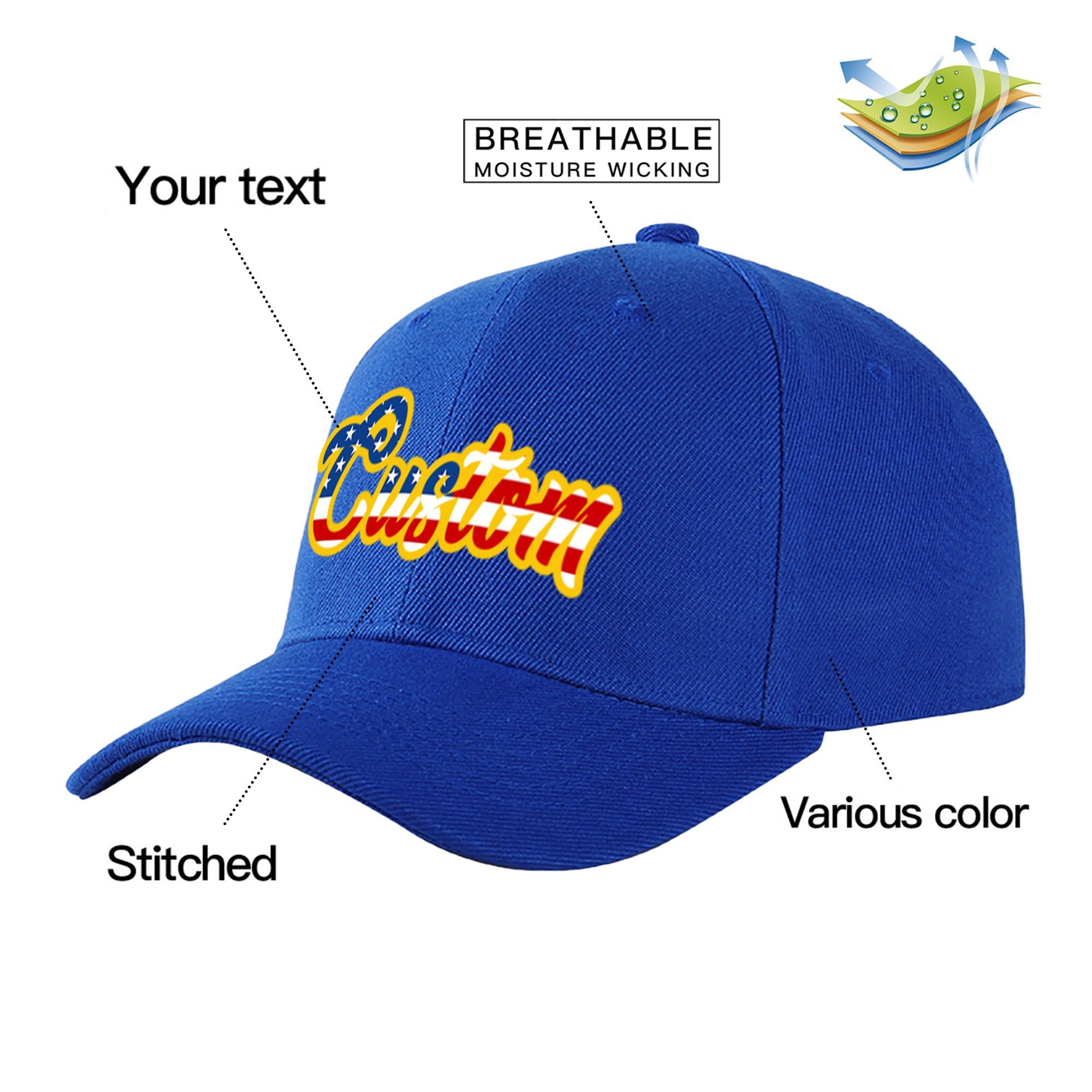 Custom Royal Blue Usa Baseball Cap Curved Eaves Hats Vintage Design for Men/Women/Youth