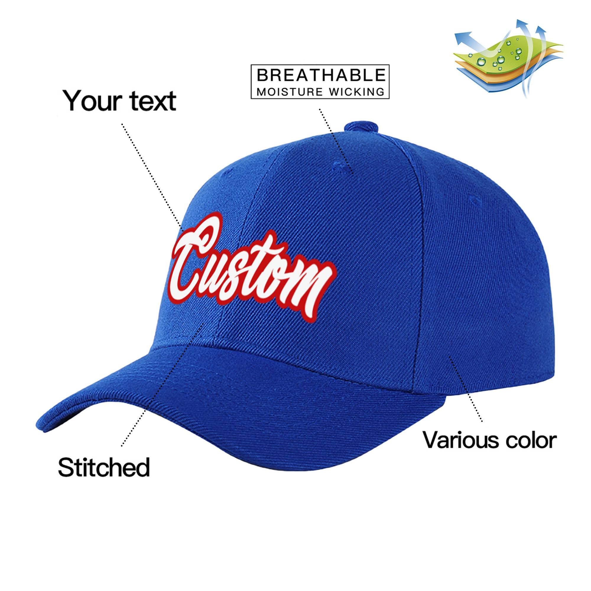 Custom Royal Blue White Baseball Cap Curved Eaves Hats Vintage Design for Men/Women/Youth