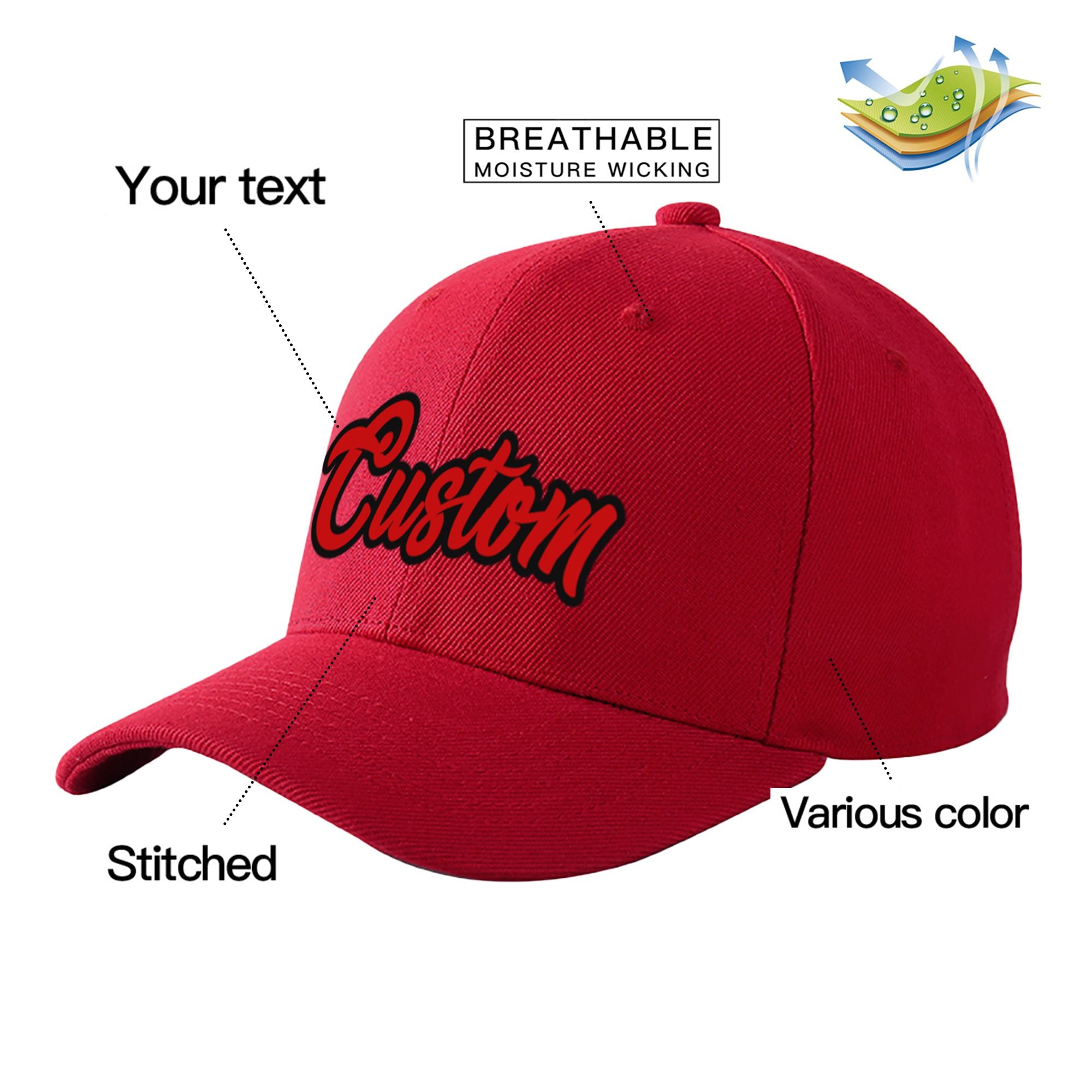 Custom Red Red Baseball Cap Curved Eaves Hats Vintage Design for Men/Women/Youth