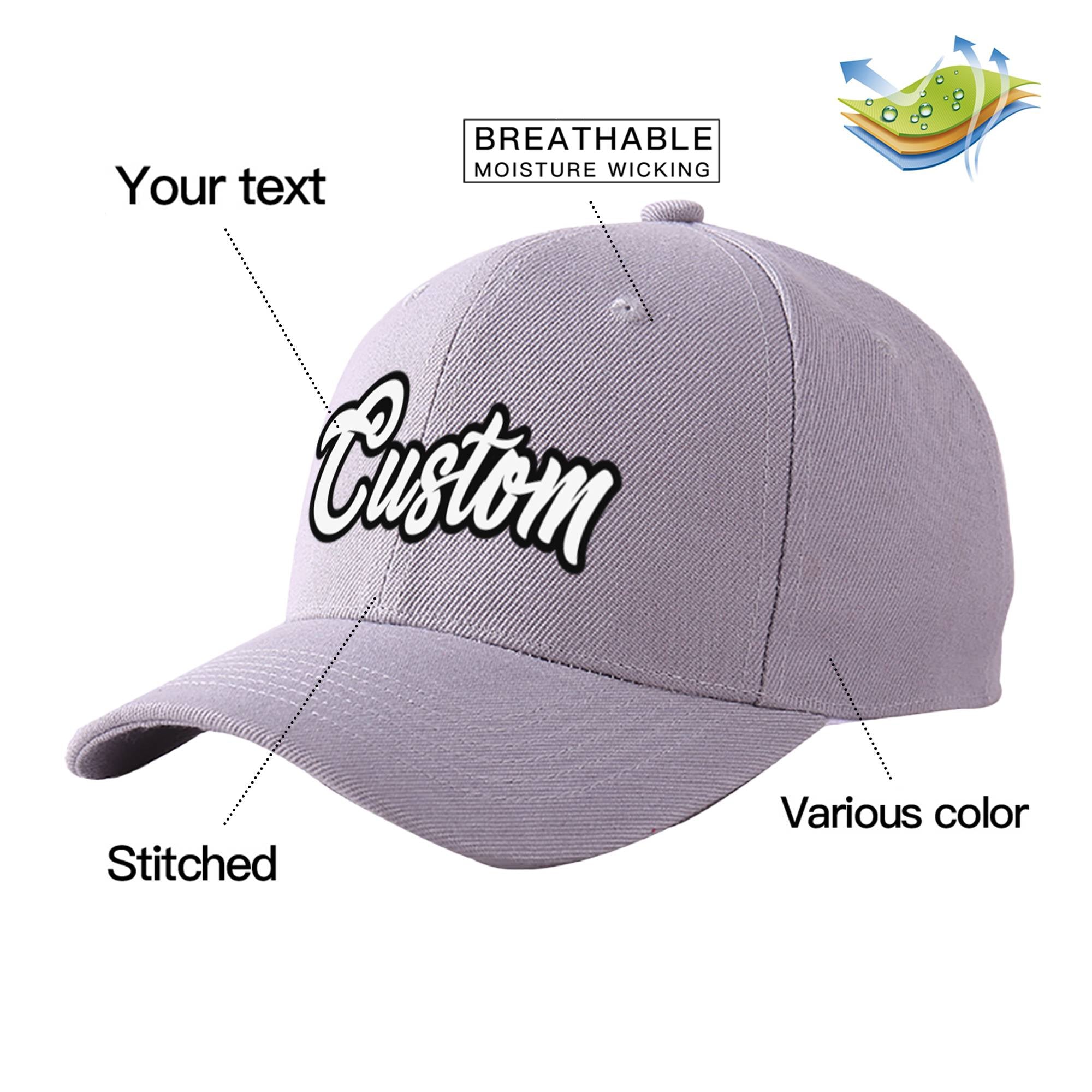 Custom Gray White Baseball Cap Curved Eaves Hats Vintage Design for Men/Women/Youth