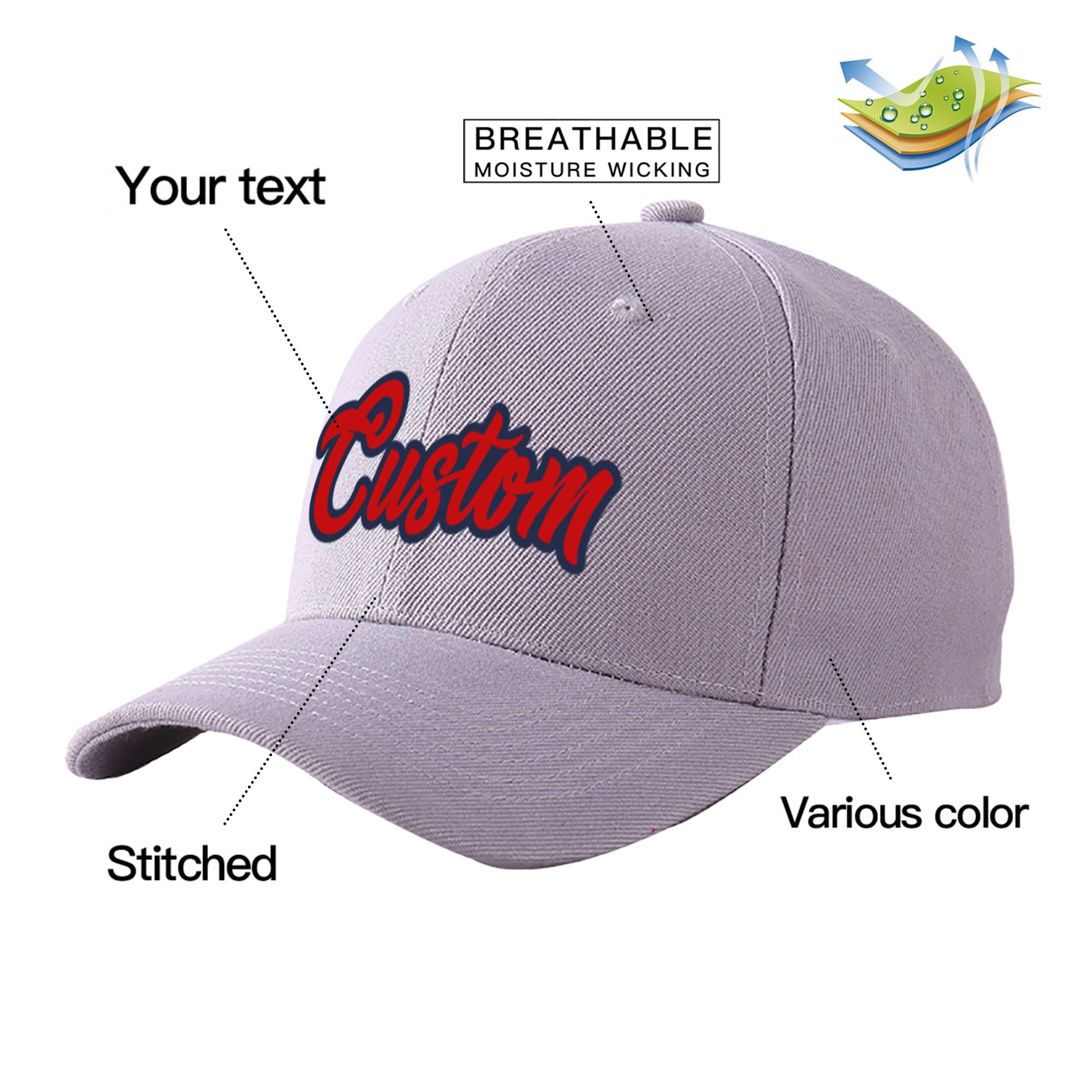 Custom Gray Red Baseball Cap Curved Eaves Hats Vintage Design for Men/Women/Youth