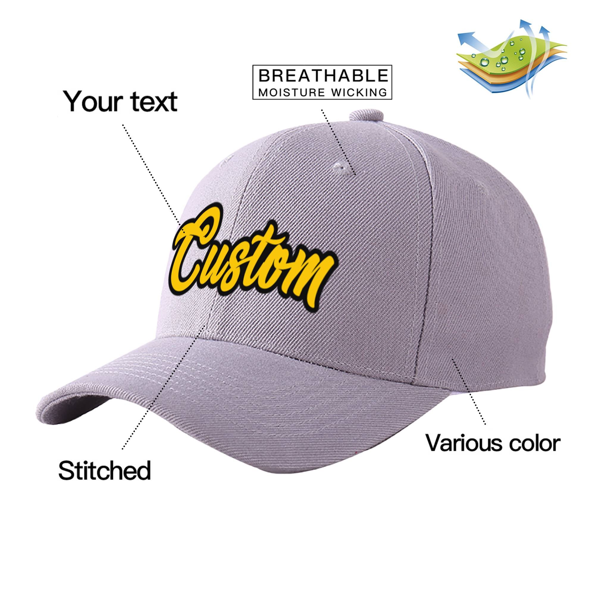 Custom Gray Yellow Baseball Cap Curved Eaves Hats Vintage Design for Men/Women/Youth