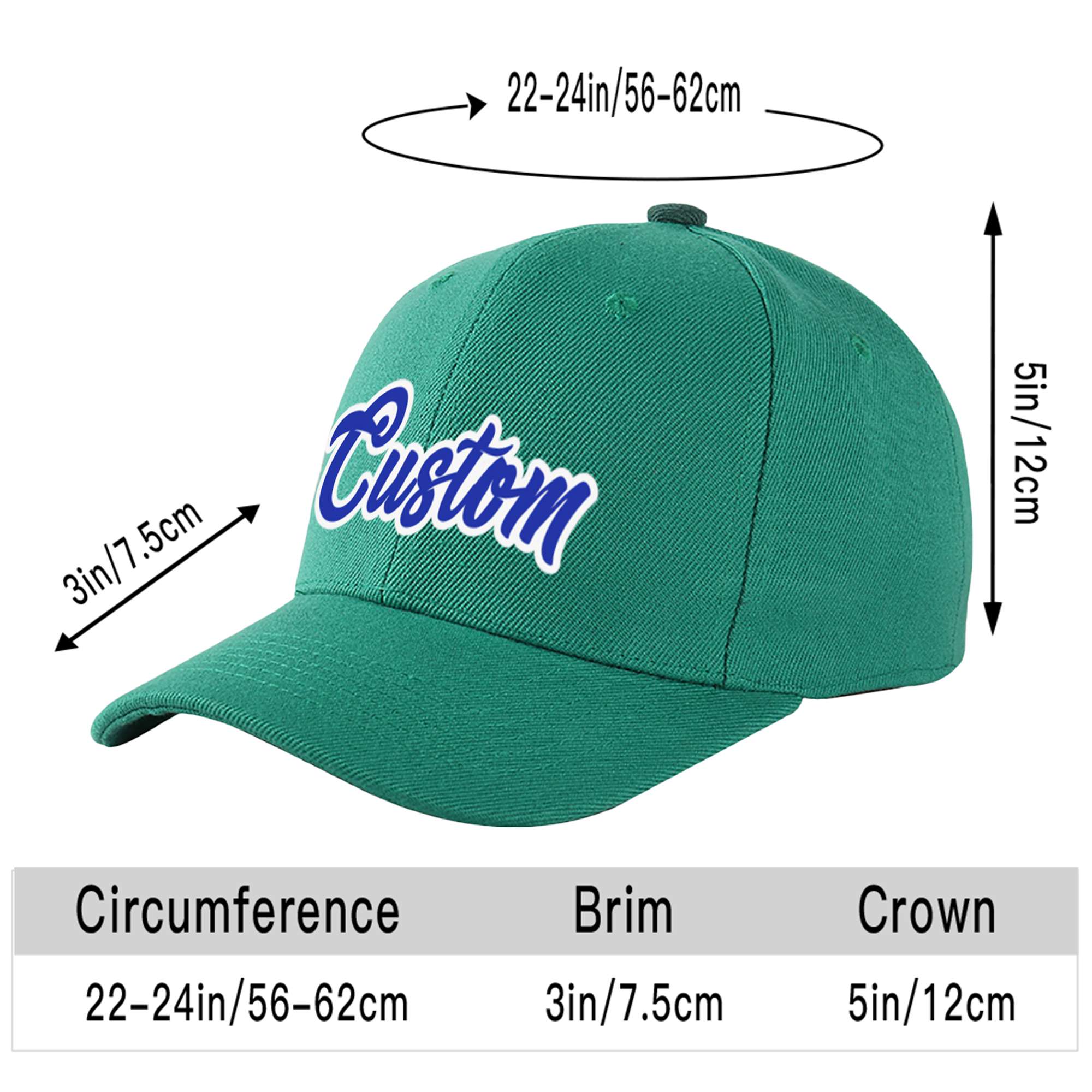 Custom Green Royal Blue Baseball Cap Curved Eaves Hats Vintage Design for Men/Women/Youth