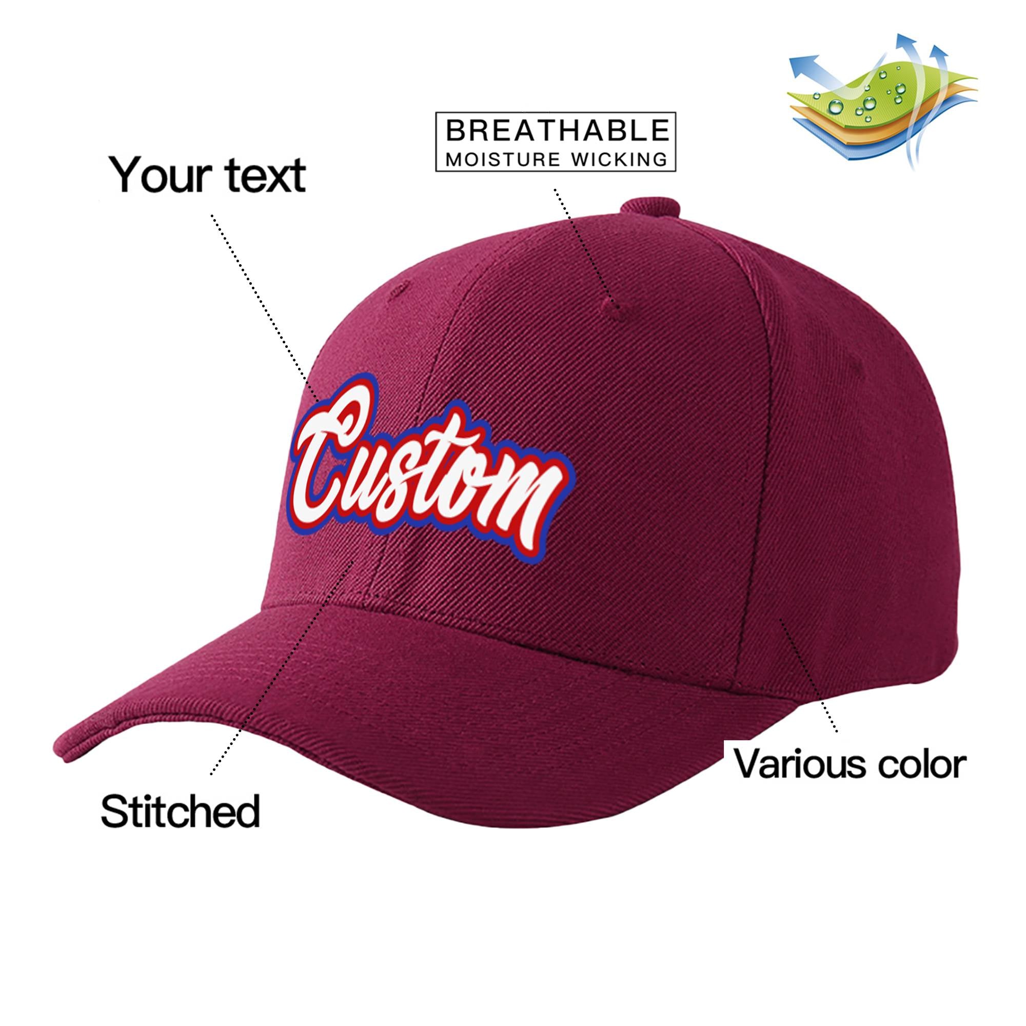 Custom Burgundy White Baseball Cap Curved Eaves Hats Vintage Design for Men/Women/Youth