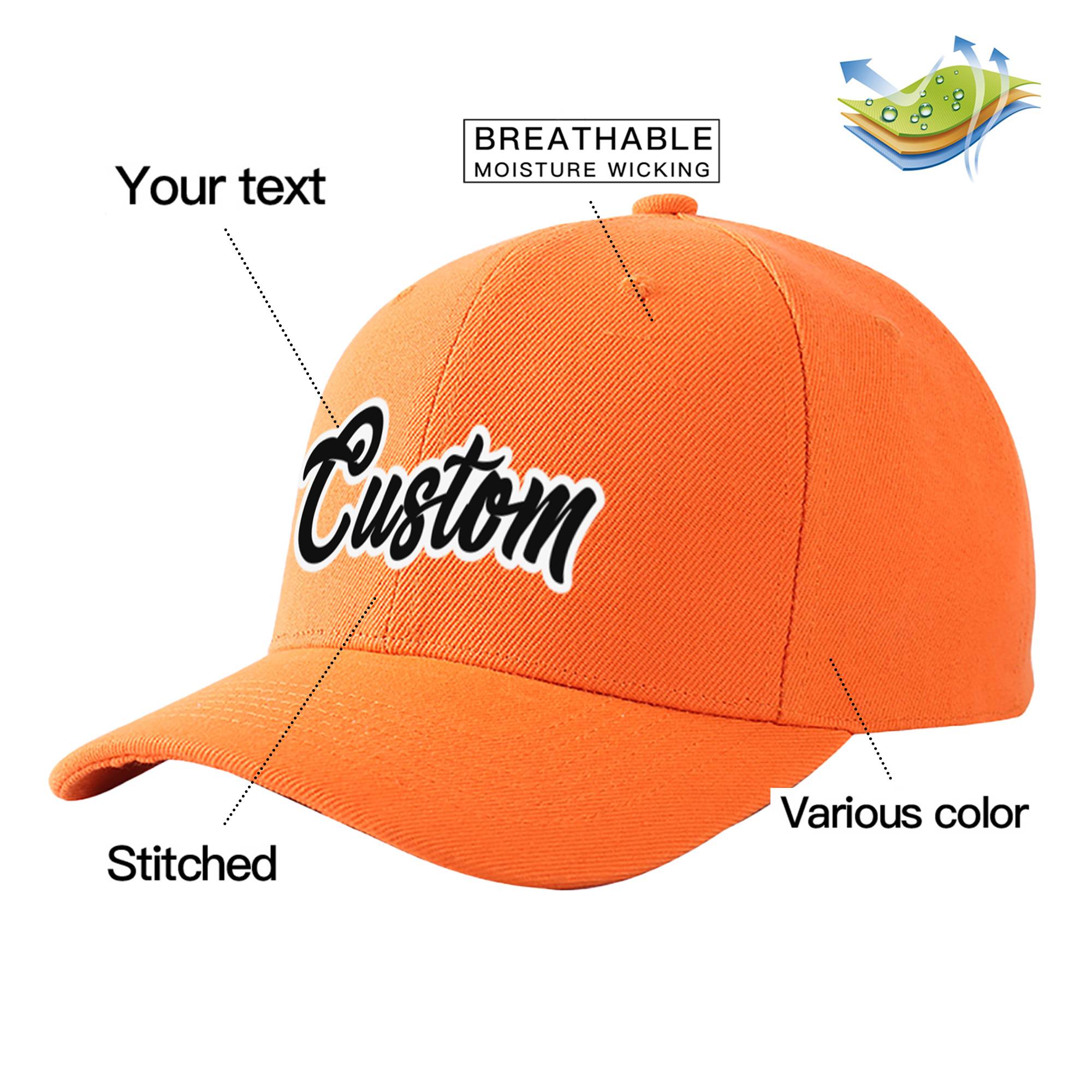 Custom Orange Black Baseball Cap Curved Eaves Hats Vintage Design for Men/Women/Youth