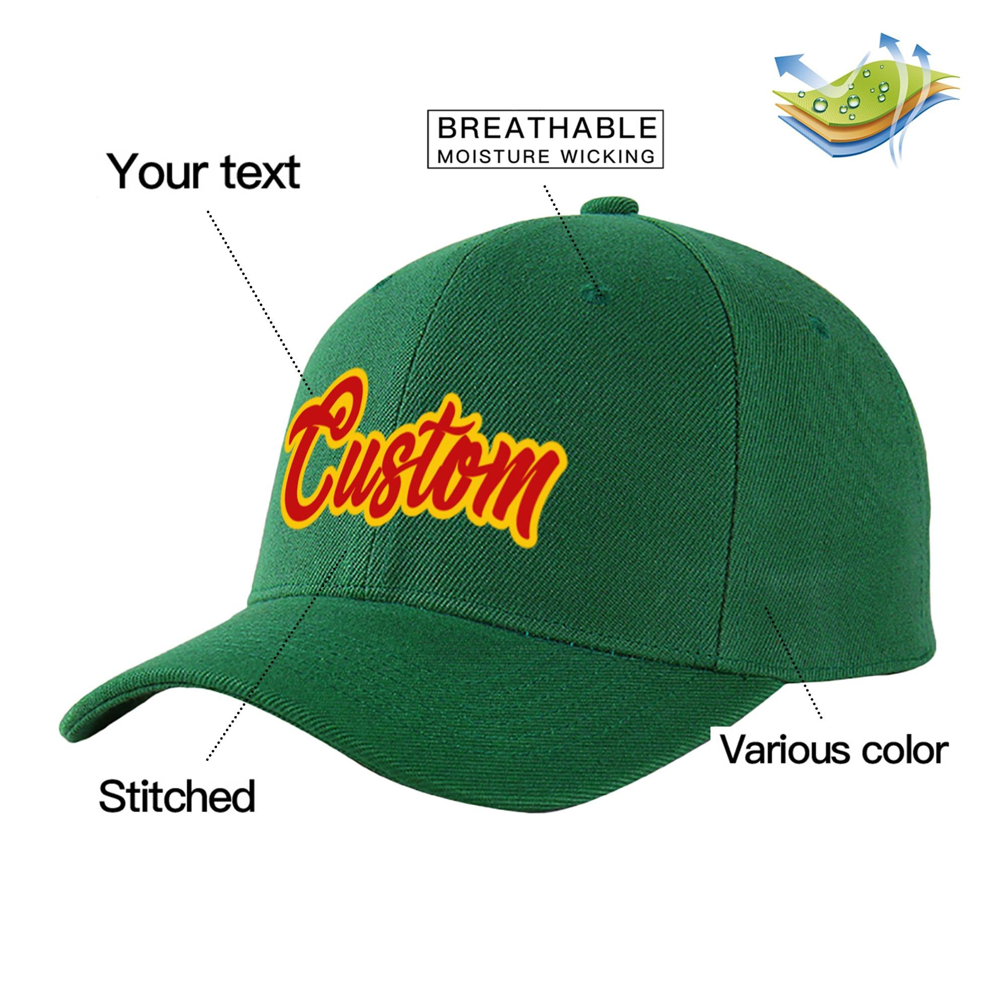 Custom Dark Green Red Baseball Cap Curved Eaves Hats Vintage Design for Men/Women/Youth