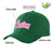 Custom Dark Green Pink Baseball Cap Curved Eaves Hats Vintage Design for Men/Women/Youth