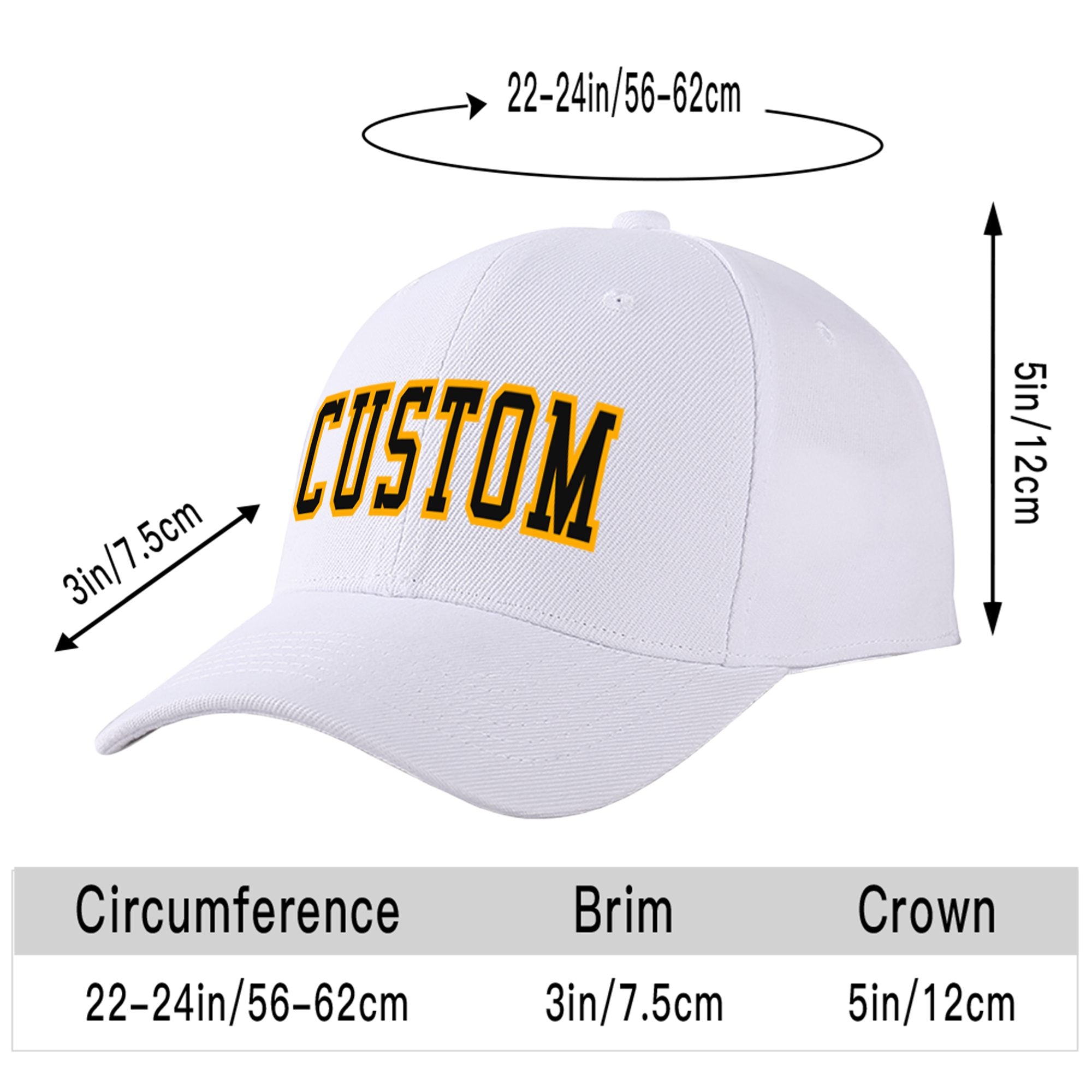 Custom White Black Baseball Cap Curved Eaves Hats Vintage Design for Men/Women/Youth