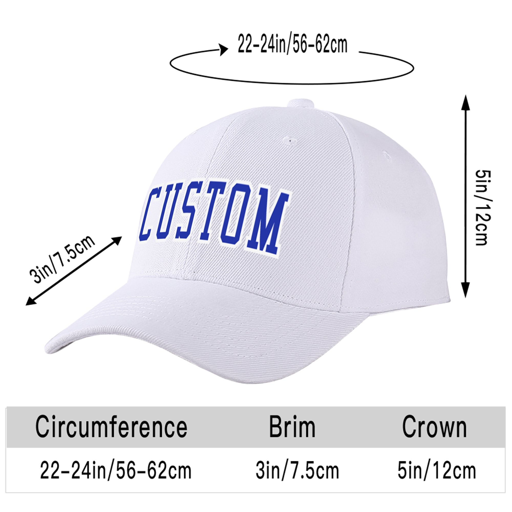 Custom White Royal Blue Baseball Cap Curved Eaves Hats Vintage Design for Men/Women/Youth