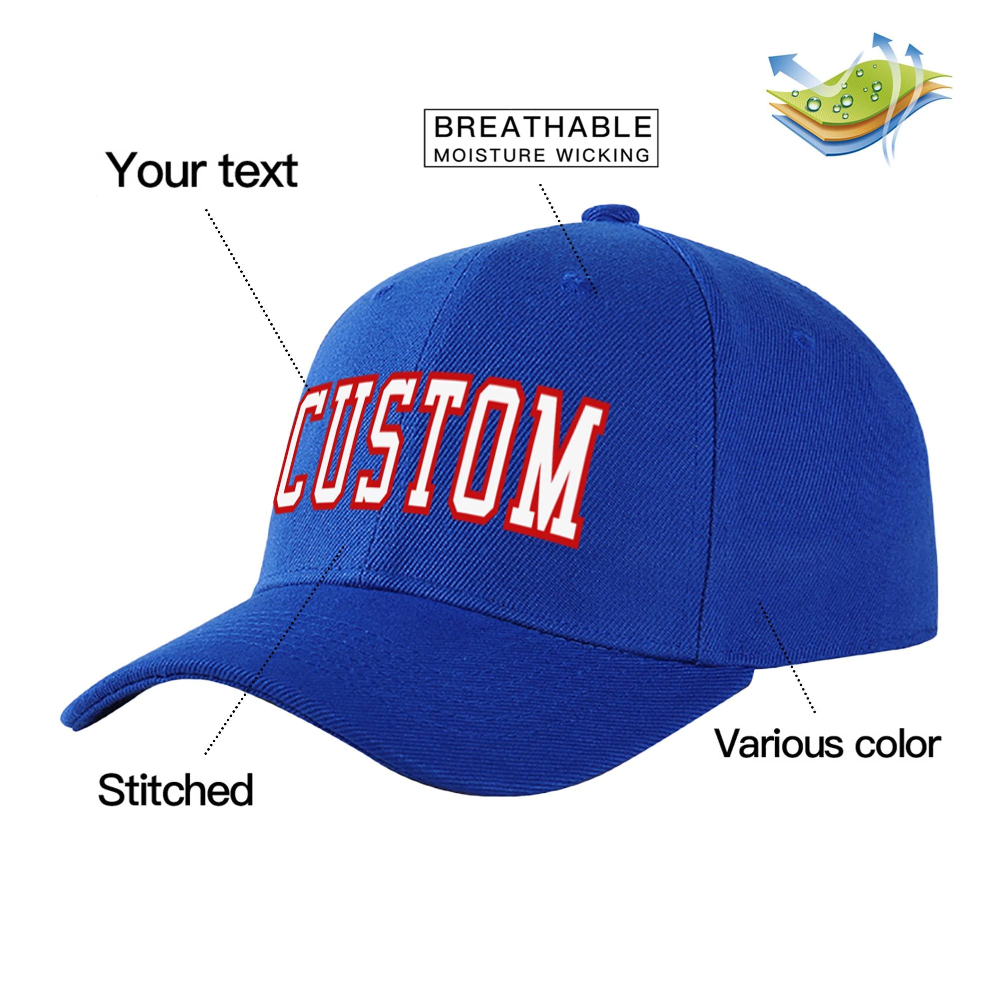 Custom Royal Blue White Baseball Cap Curved Eaves Hats Vintage Design for Men/Women/Youth