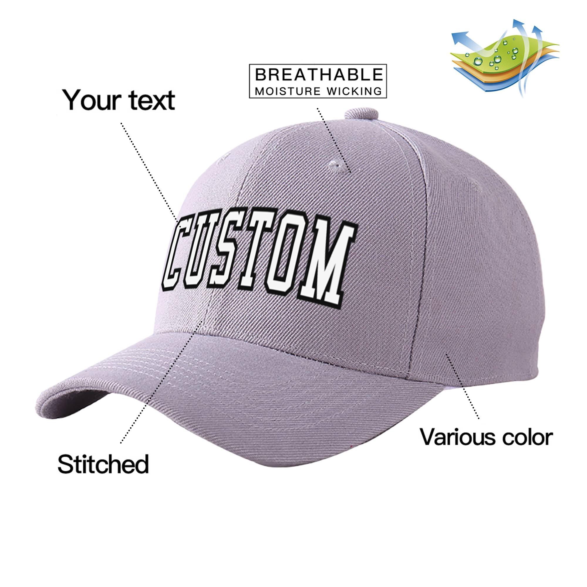 Custom Gray White Baseball Cap Curved Eaves Hats Vintage Design for Men/Women/Youth