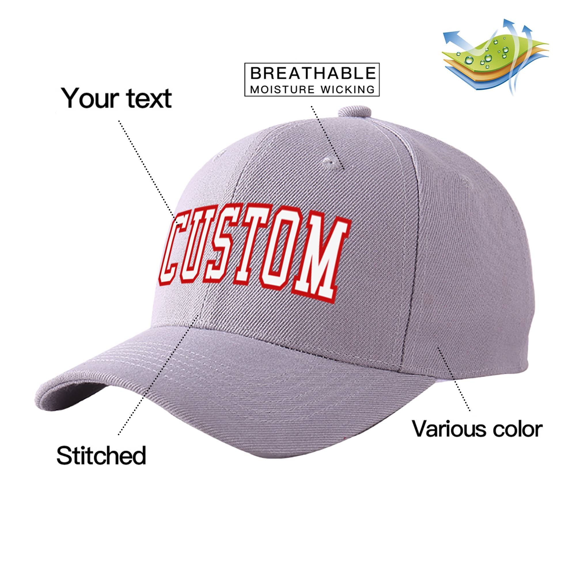 Custom Gray White Baseball Cap Curved Eaves Hats Vintage Design for Men/Women/Youth