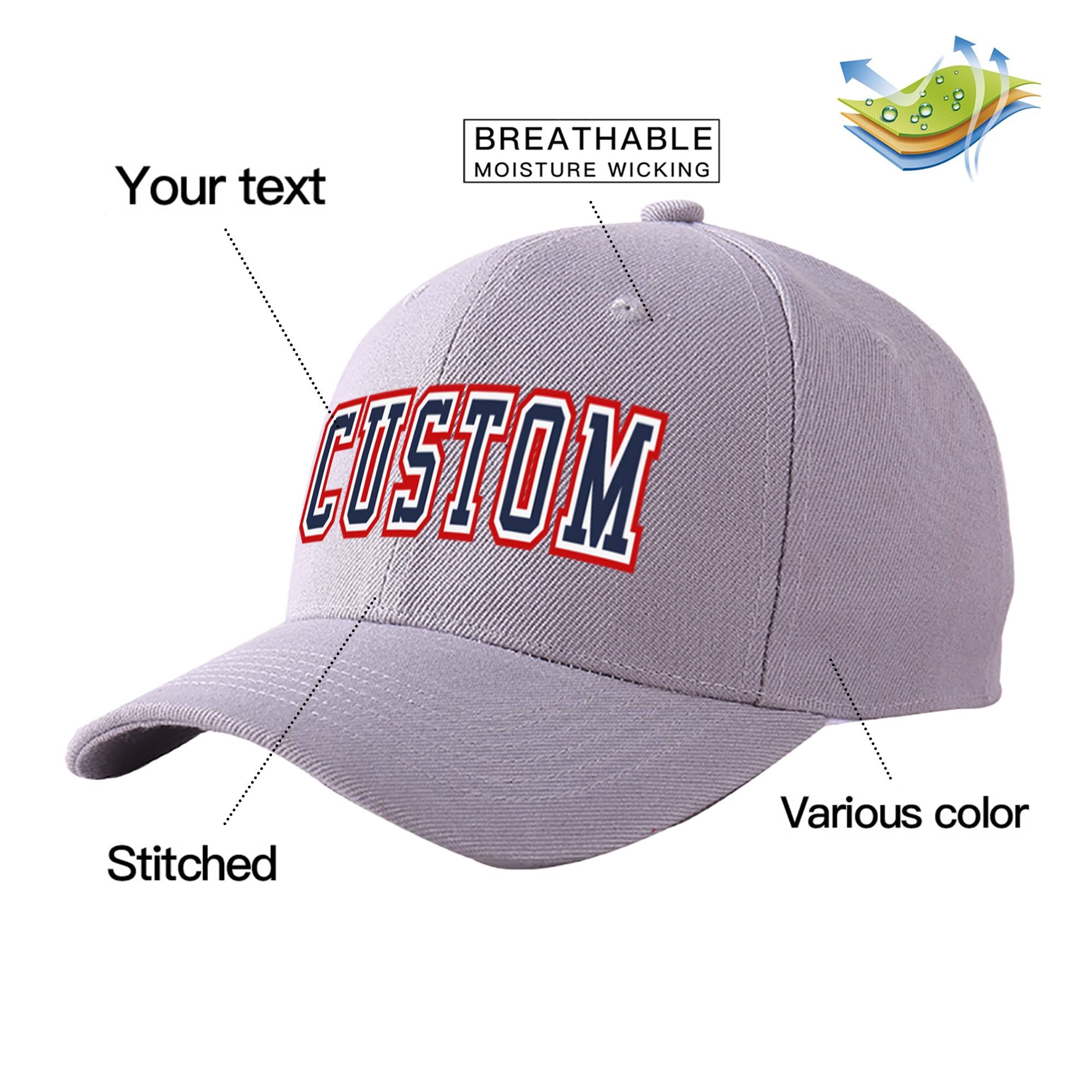 Custom Gray Navy Baseball Cap Curved Eaves Hats Vintage Design for Men/Women/Youth