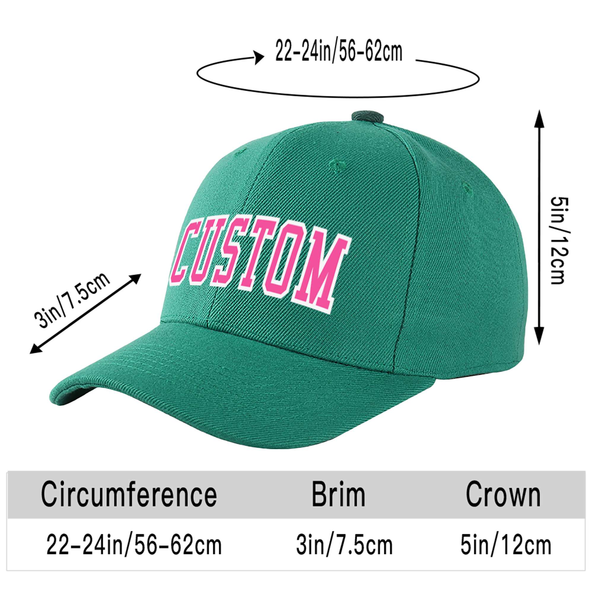 Custom Green Pink Baseball Cap Curved Eaves Hats Vintage Design for Men/Women/Youth