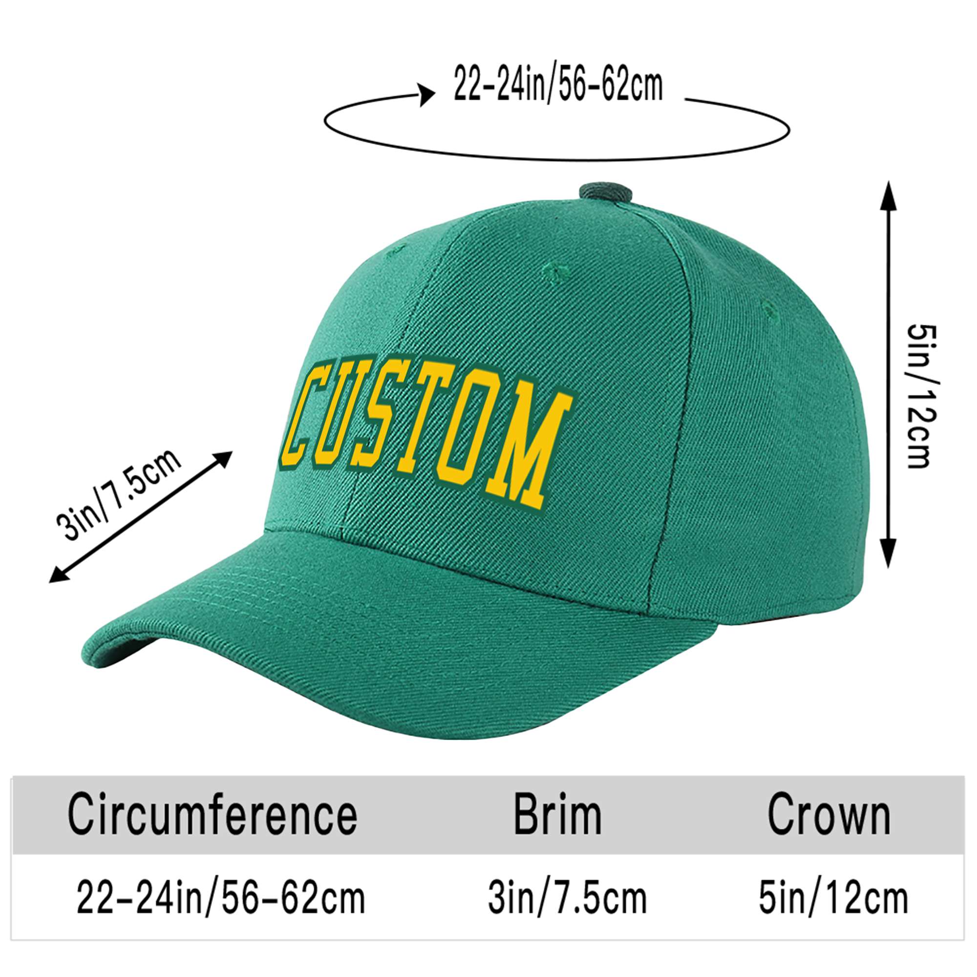 Custom Green Yellow Baseball Cap Curved Eaves Hats Vintage Design for Men/Women/Youth