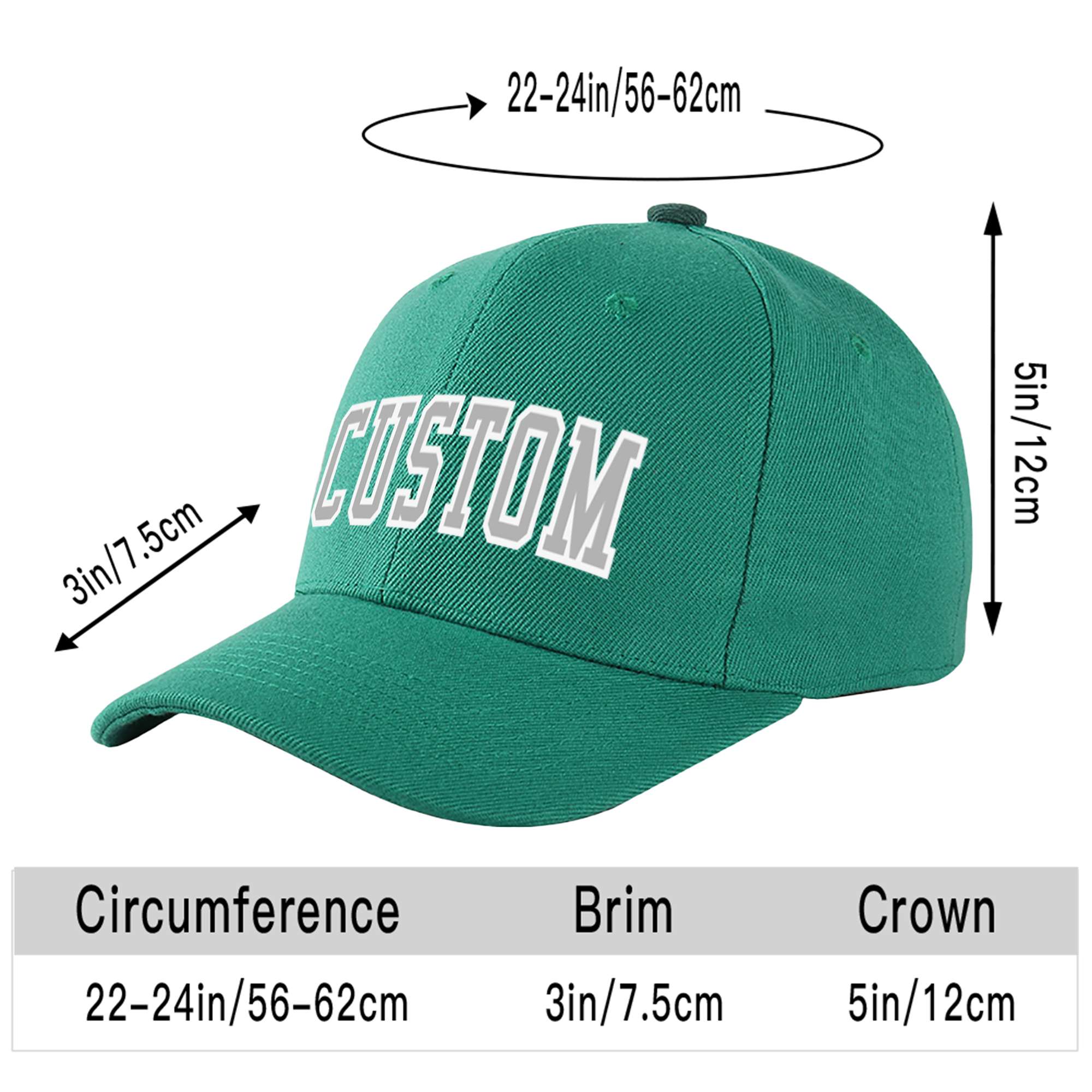 Custom Green Gray Baseball Cap Curved Eaves Hats Vintage Design for Men/Women/Youth