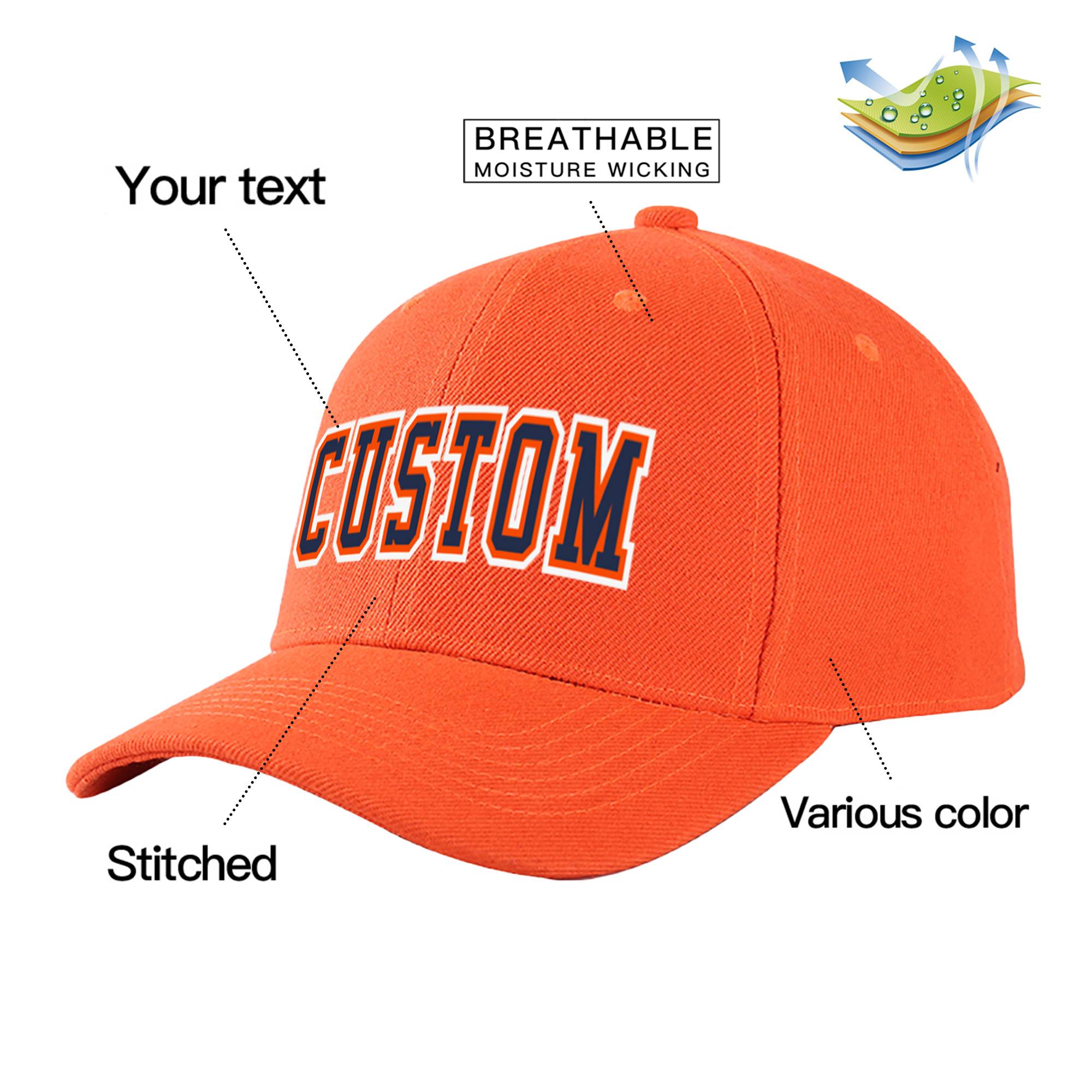 Custom Orange Navy Baseball Cap Curved Eaves Hats Vintage Design for Men/Women/Youth