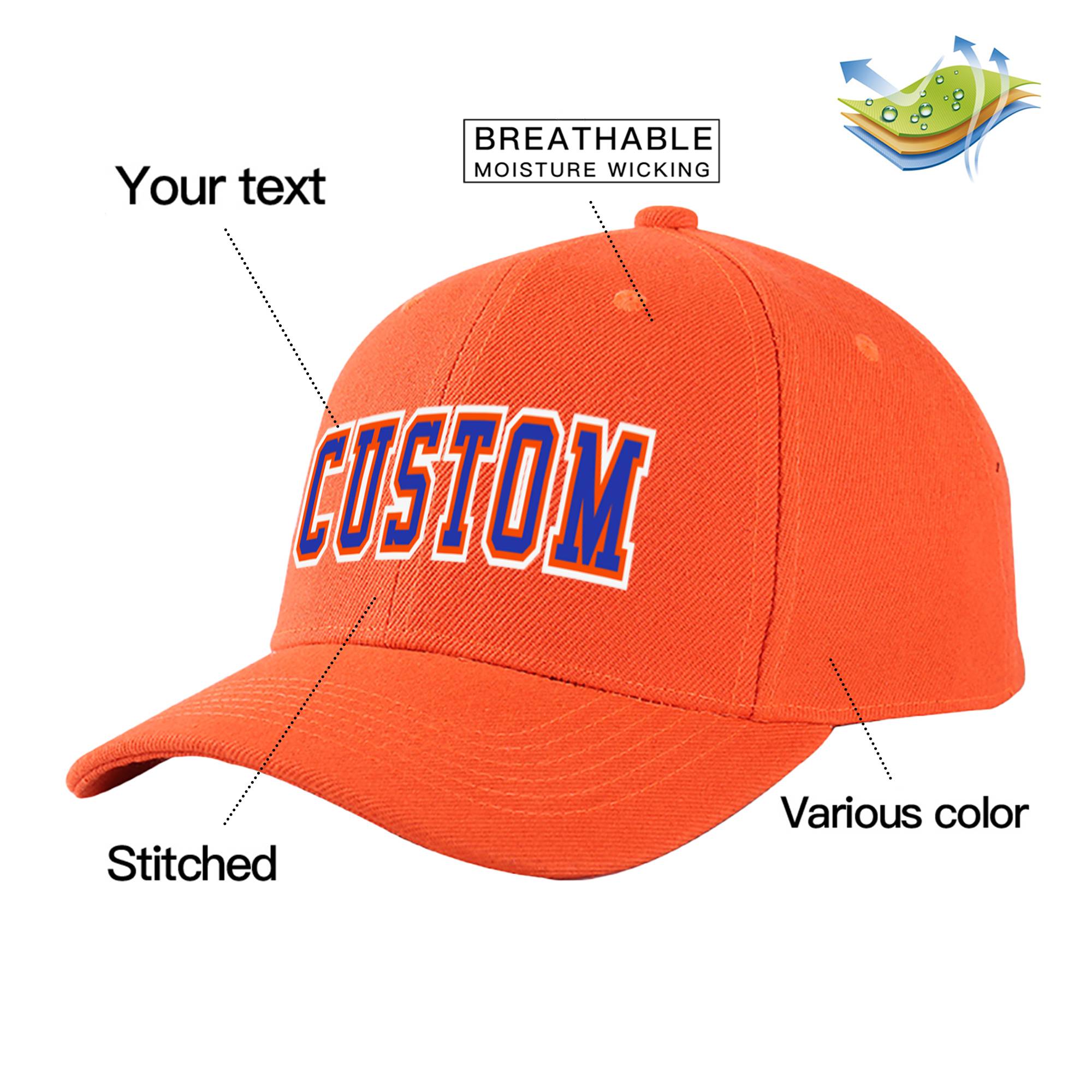 Custom Orange Royal Blue Baseball Cap Curved Eaves Hats Vintage Design for Men/Women/Youth