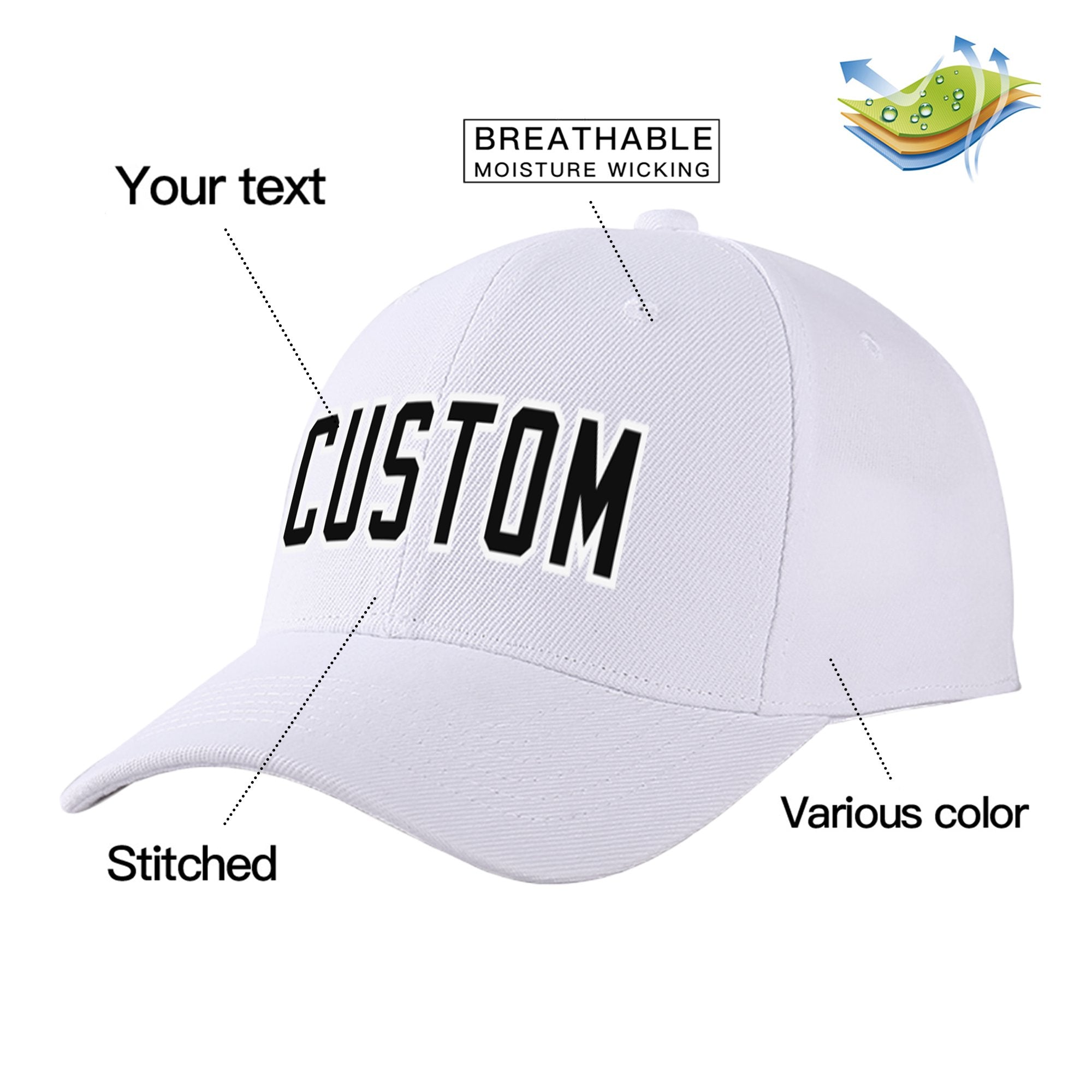 Custom White Black Baseball Cap Curved Eaves Hats Vintage Design for Men/Women/Youth