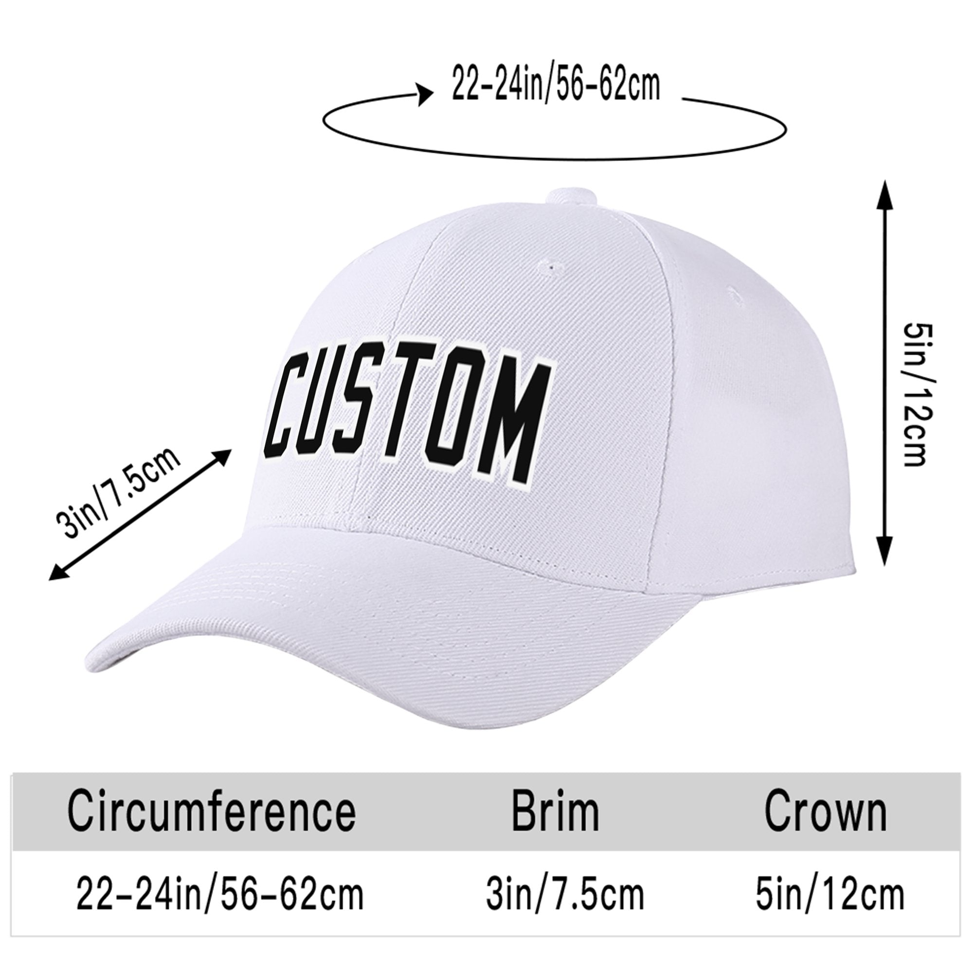 Custom White Black Baseball Cap Curved Eaves Hats Vintage Design for Men/Women/Youth