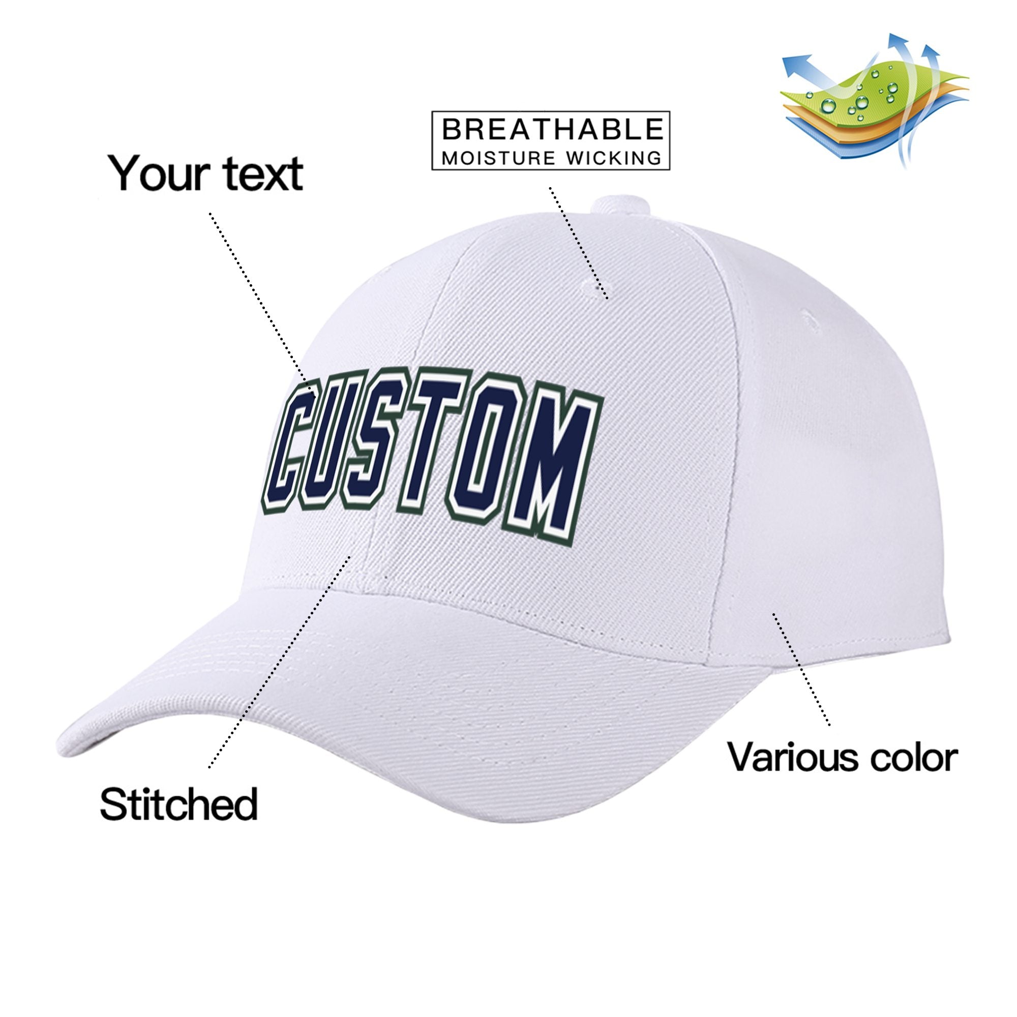 Custom White Navy Baseball Cap Curved Eaves Hats Vintage Design for Men/Women/Youth