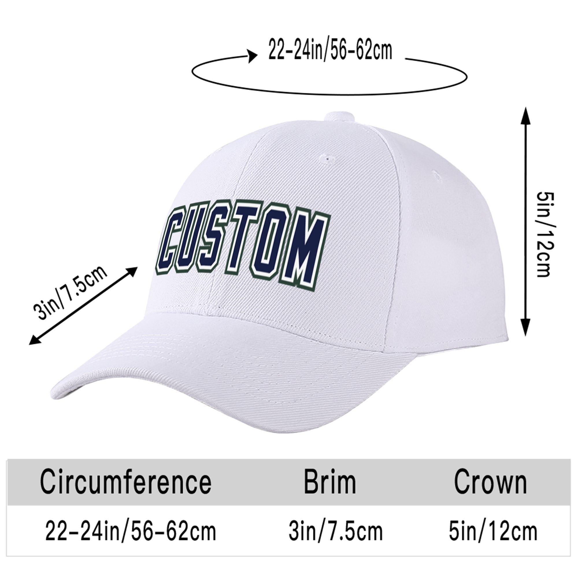 Custom White Navy Baseball Cap Curved Eaves Hats Vintage Design for Men/Women/Youth