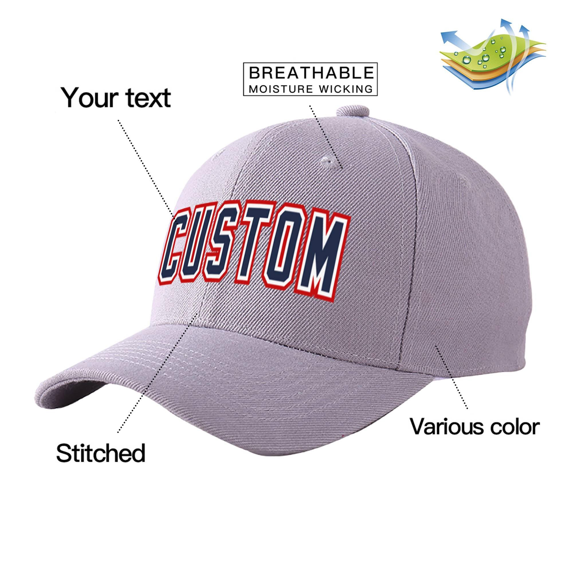 Custom Gray Navy Baseball Cap Curved Eaves Hats Vintage Design for Men/Women/Youth