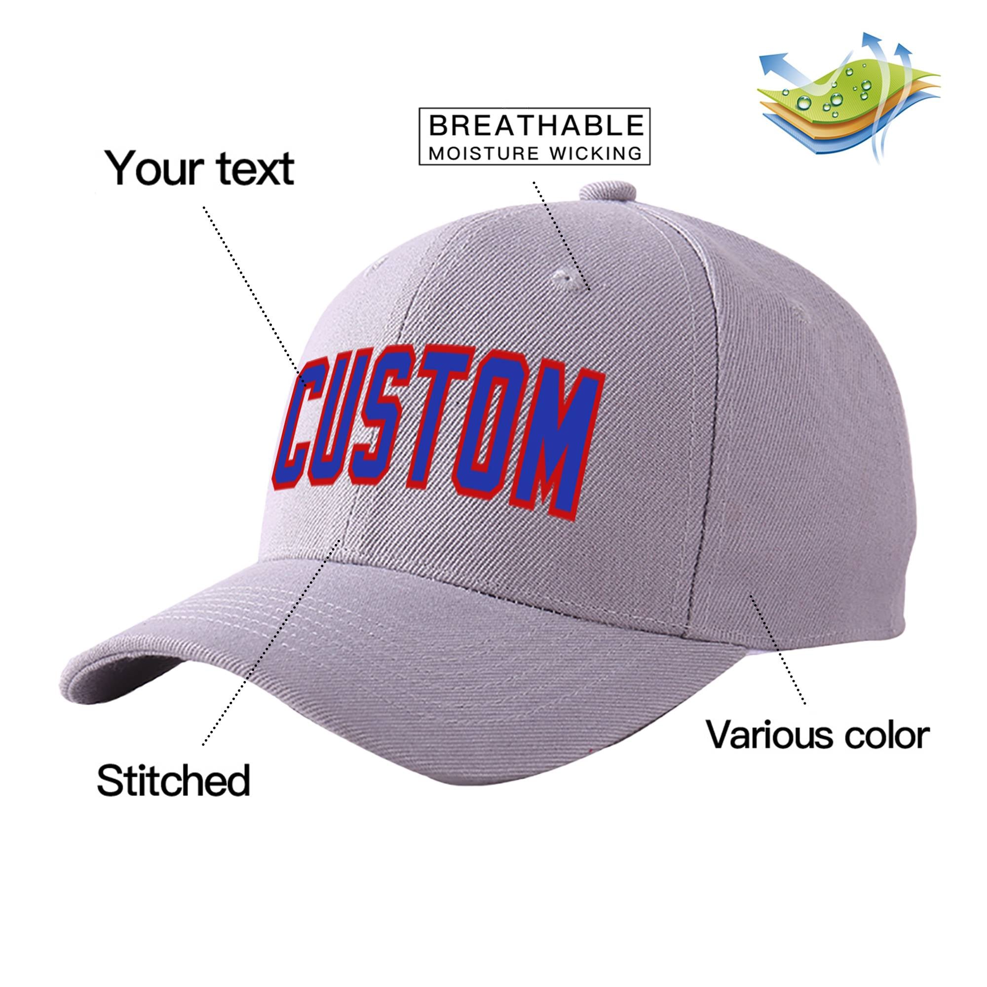 Custom Gray Royal Blue Baseball Cap Curved Eaves Hats Vintage Design for Men/Women/Youth